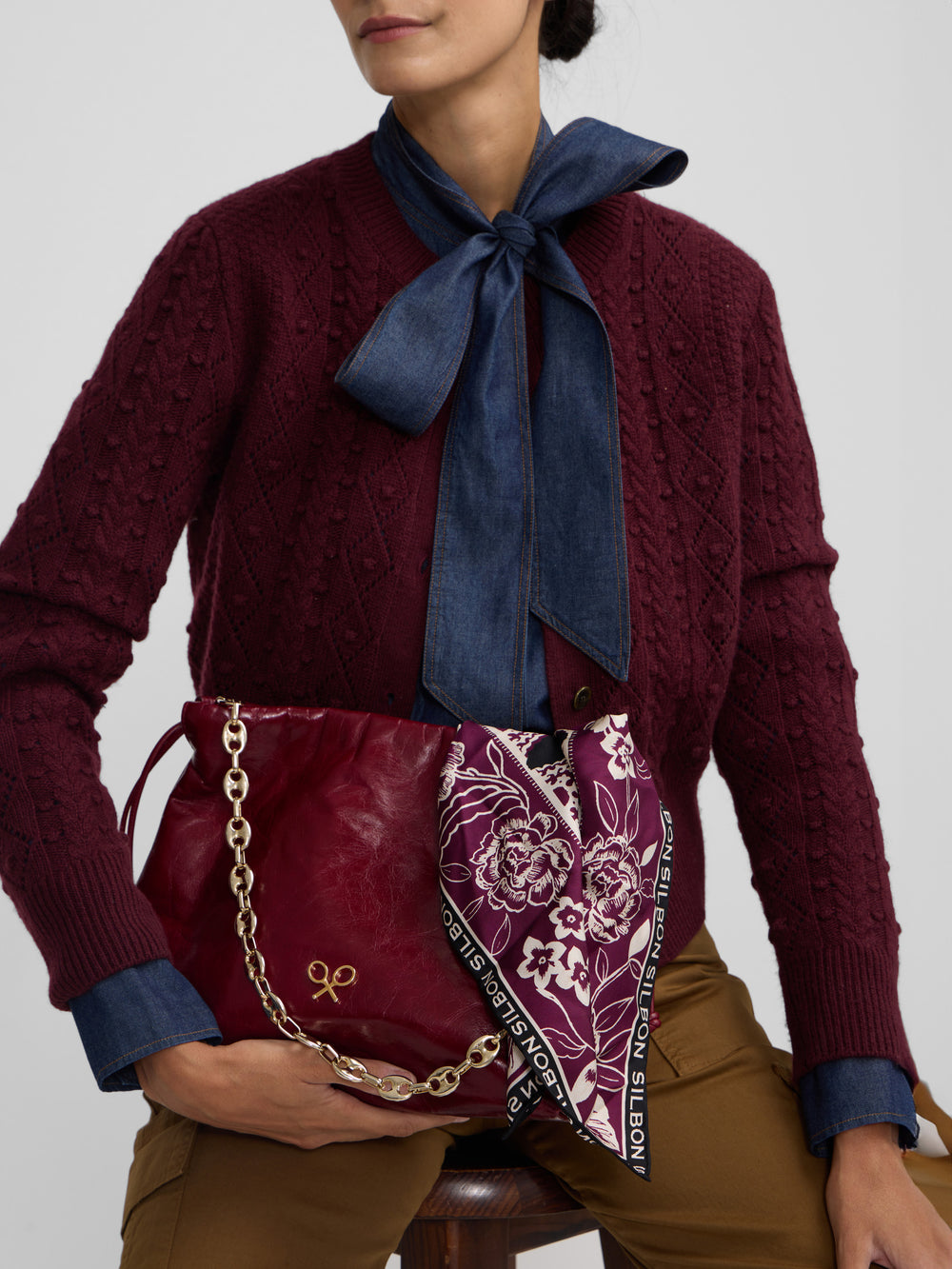 Cardigan punto ochos burdeos