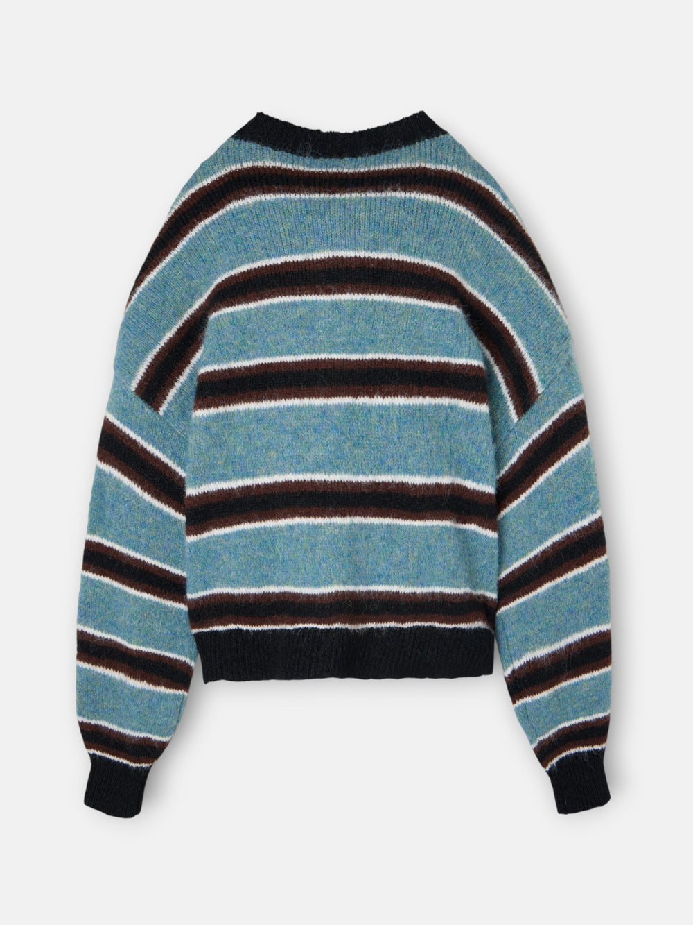 Pull boutonné à rayures bleues et noires