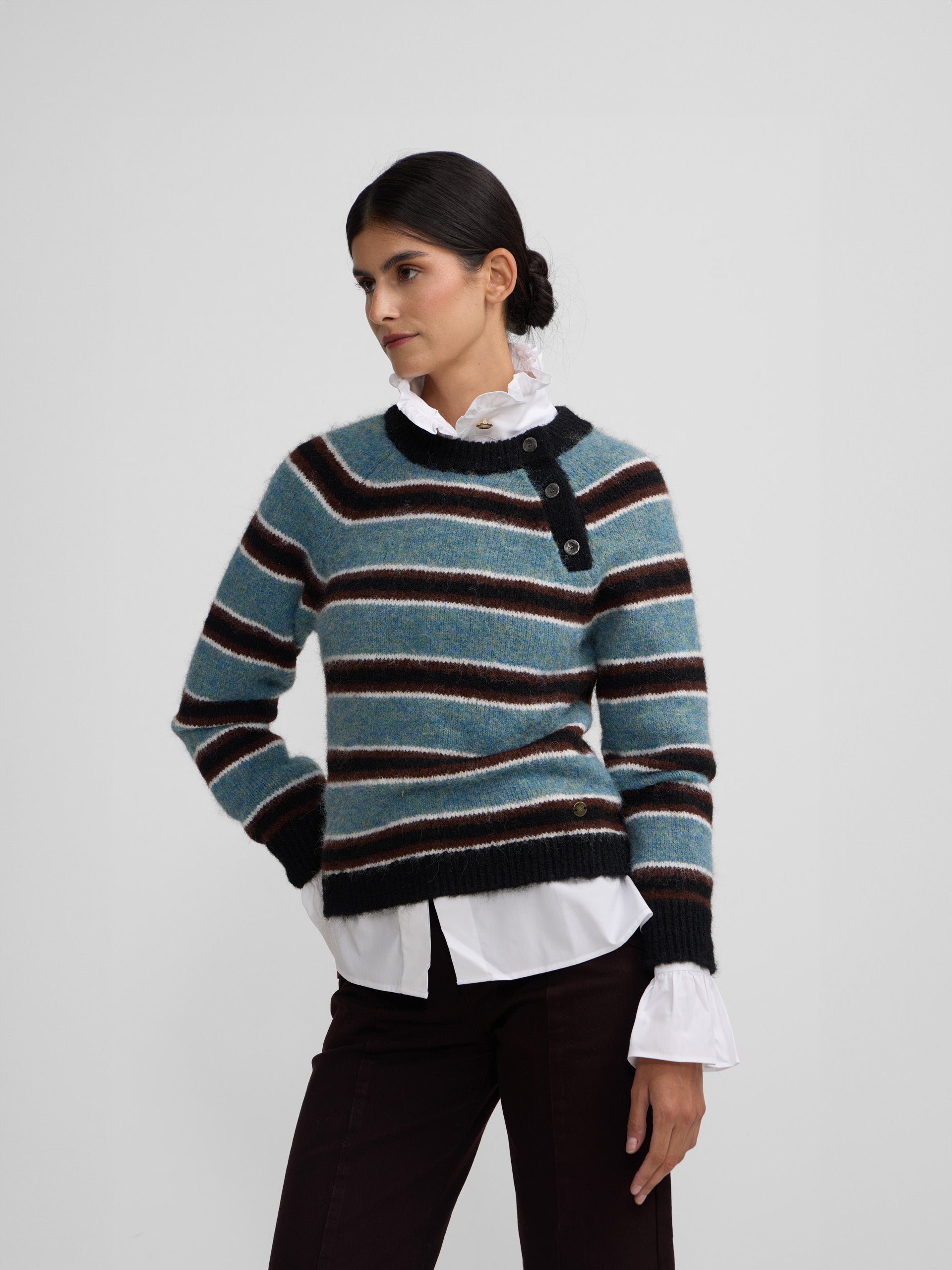 Jersey botones rayas azul y negro