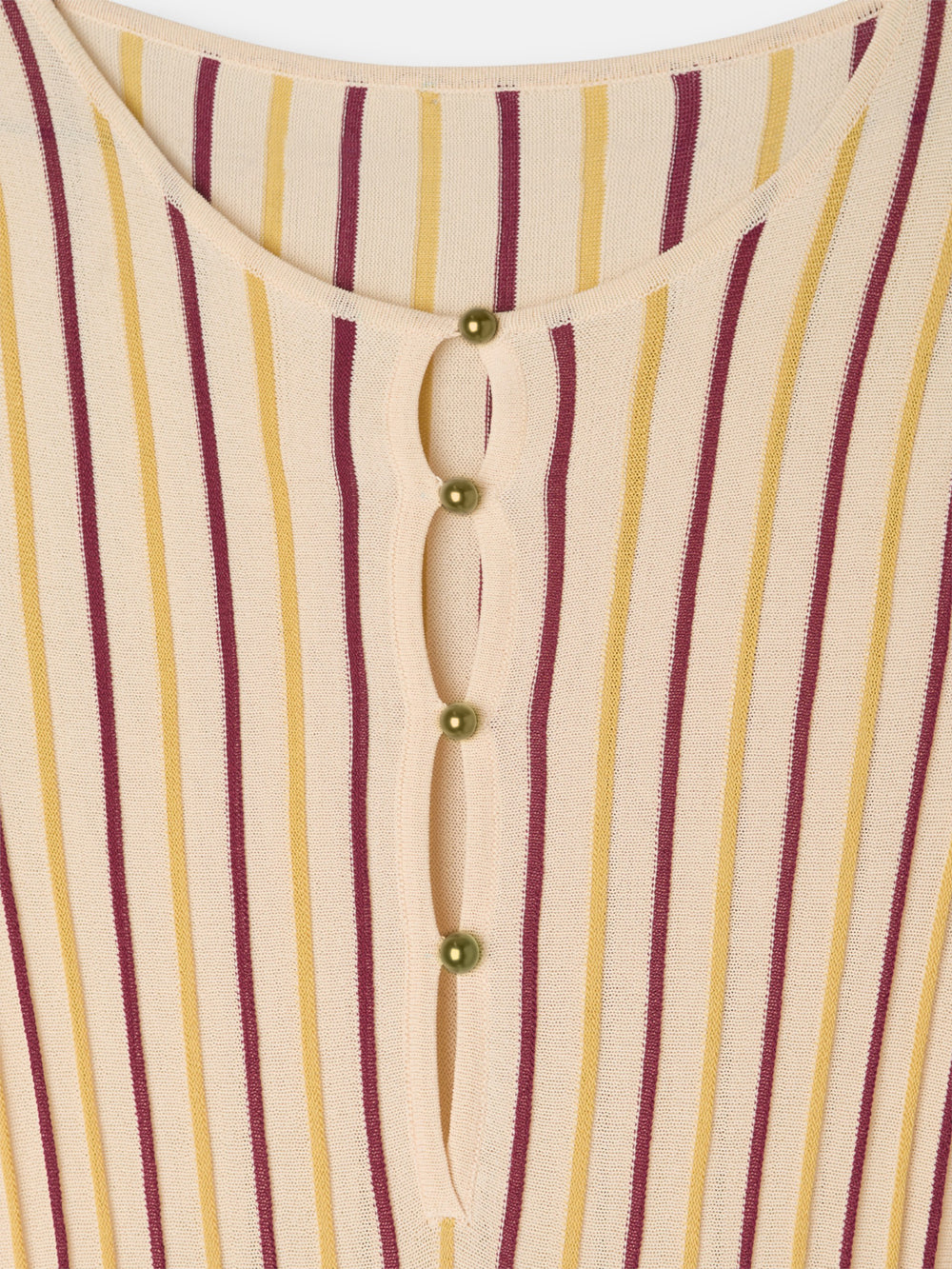 Vestido de malha às riscas bege