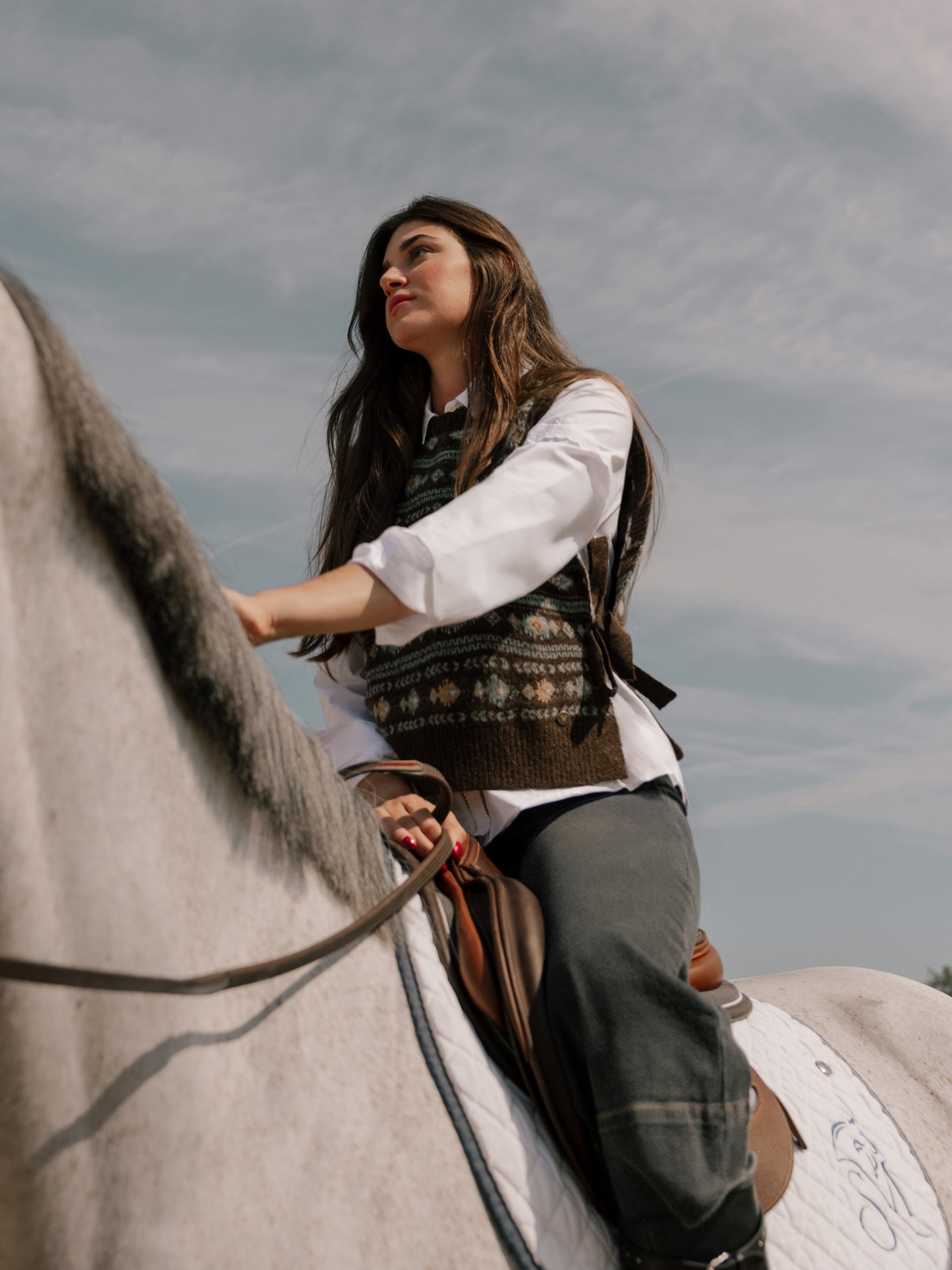 Chaleco punto lazada jacquard marron