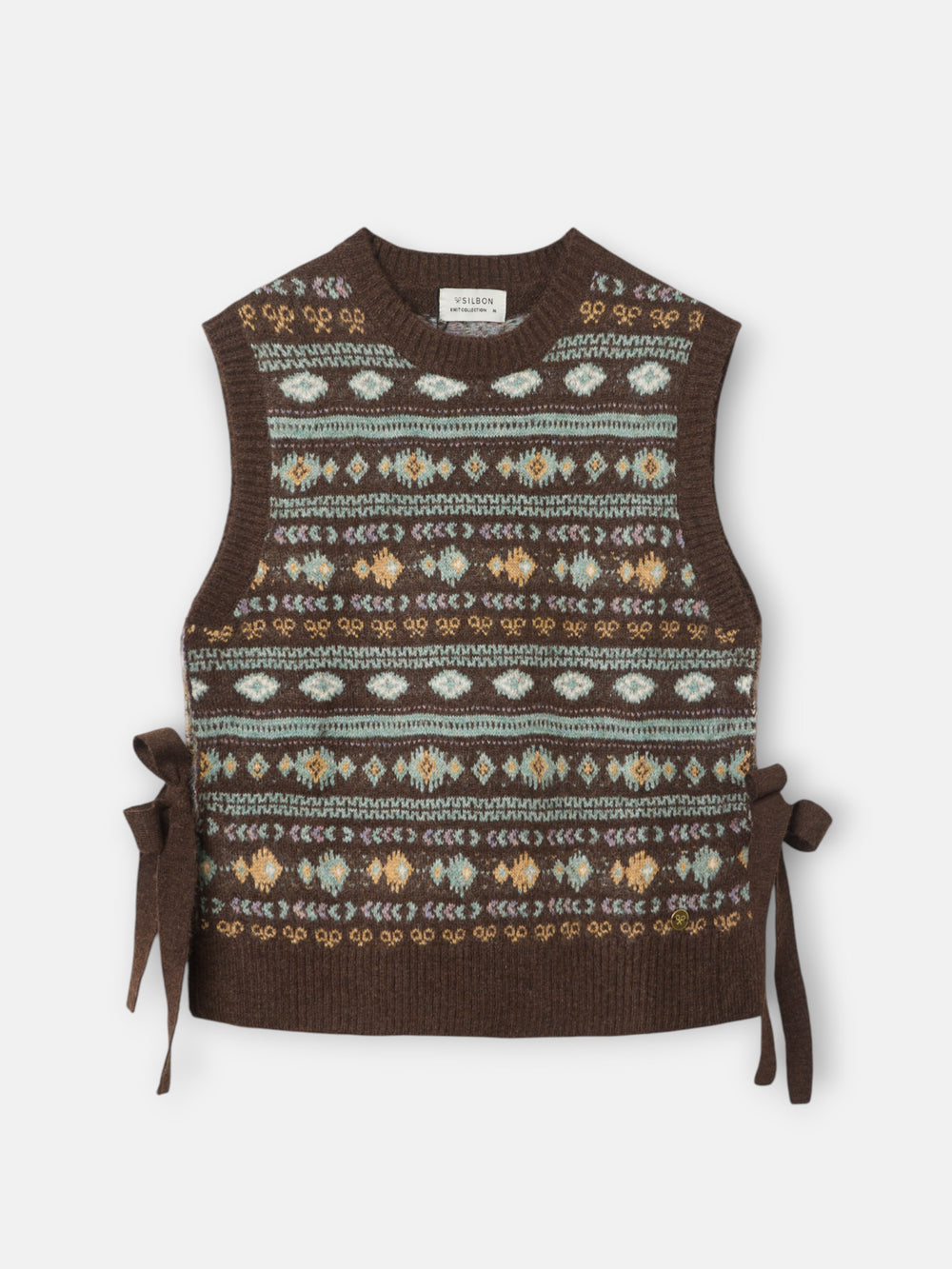 Chaleco punto lazada jacquard marron