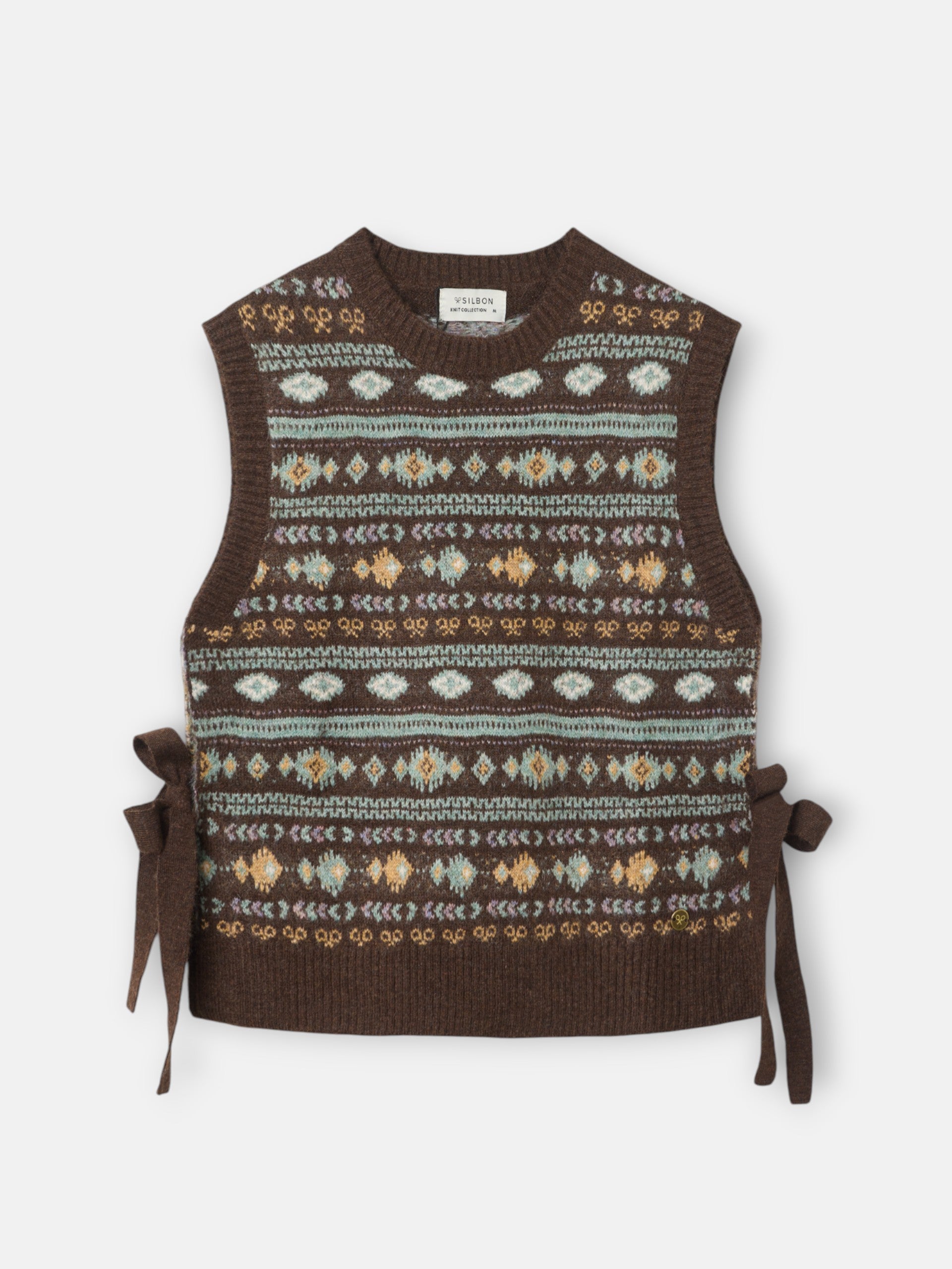 Chaleco punto lazada jacquard marron