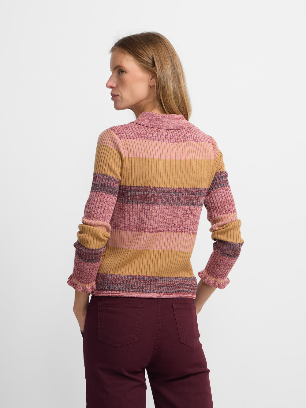 Pull en maille rayé rose