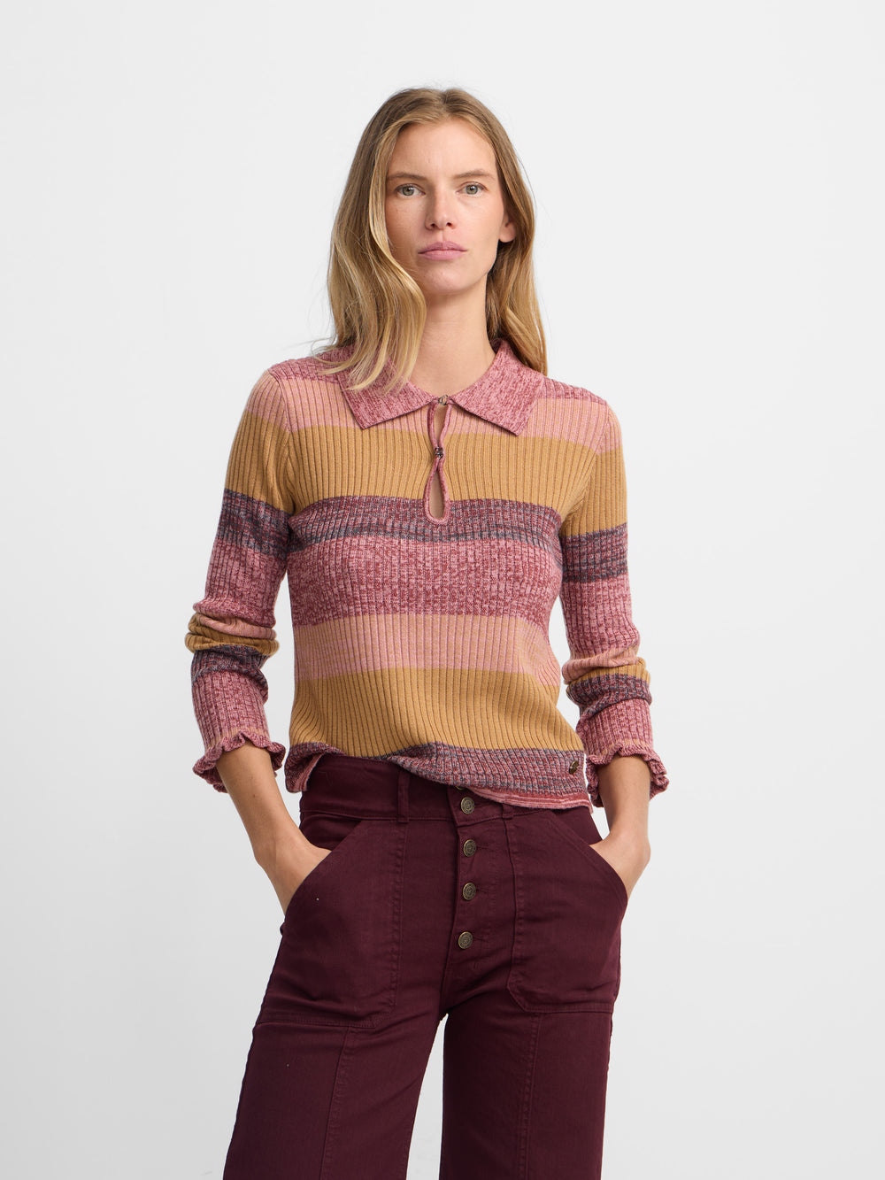 Pull en maille rayé rose
