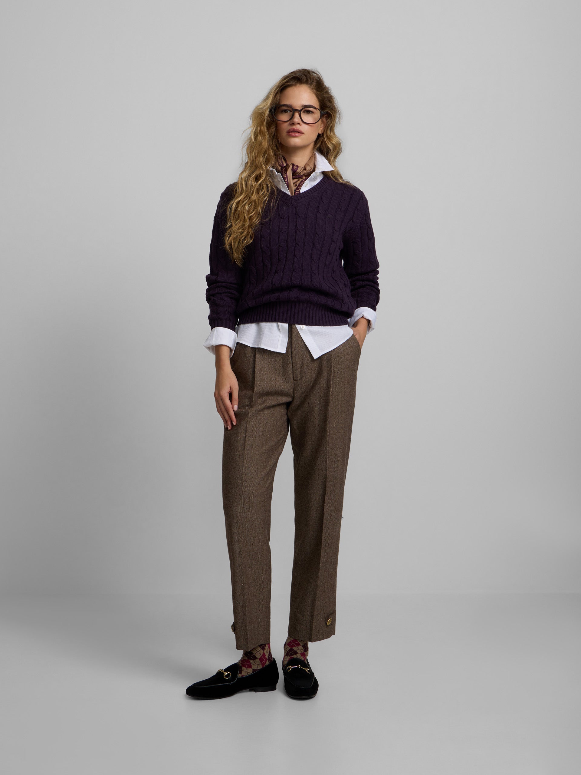 Purple V-neck knit sweater