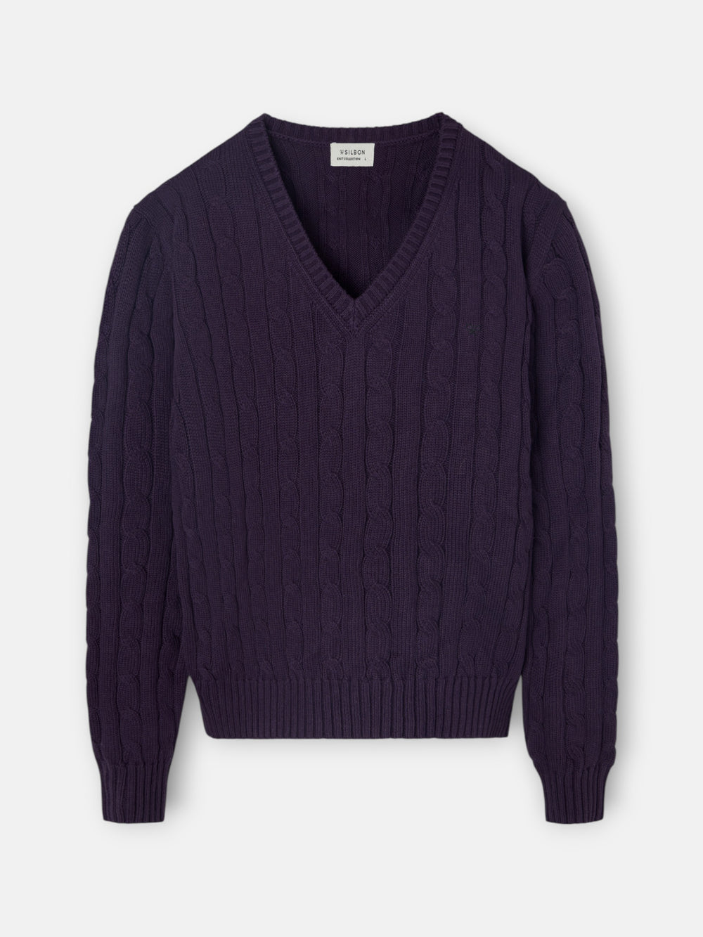 Camisola de malha com decote em bico roxa