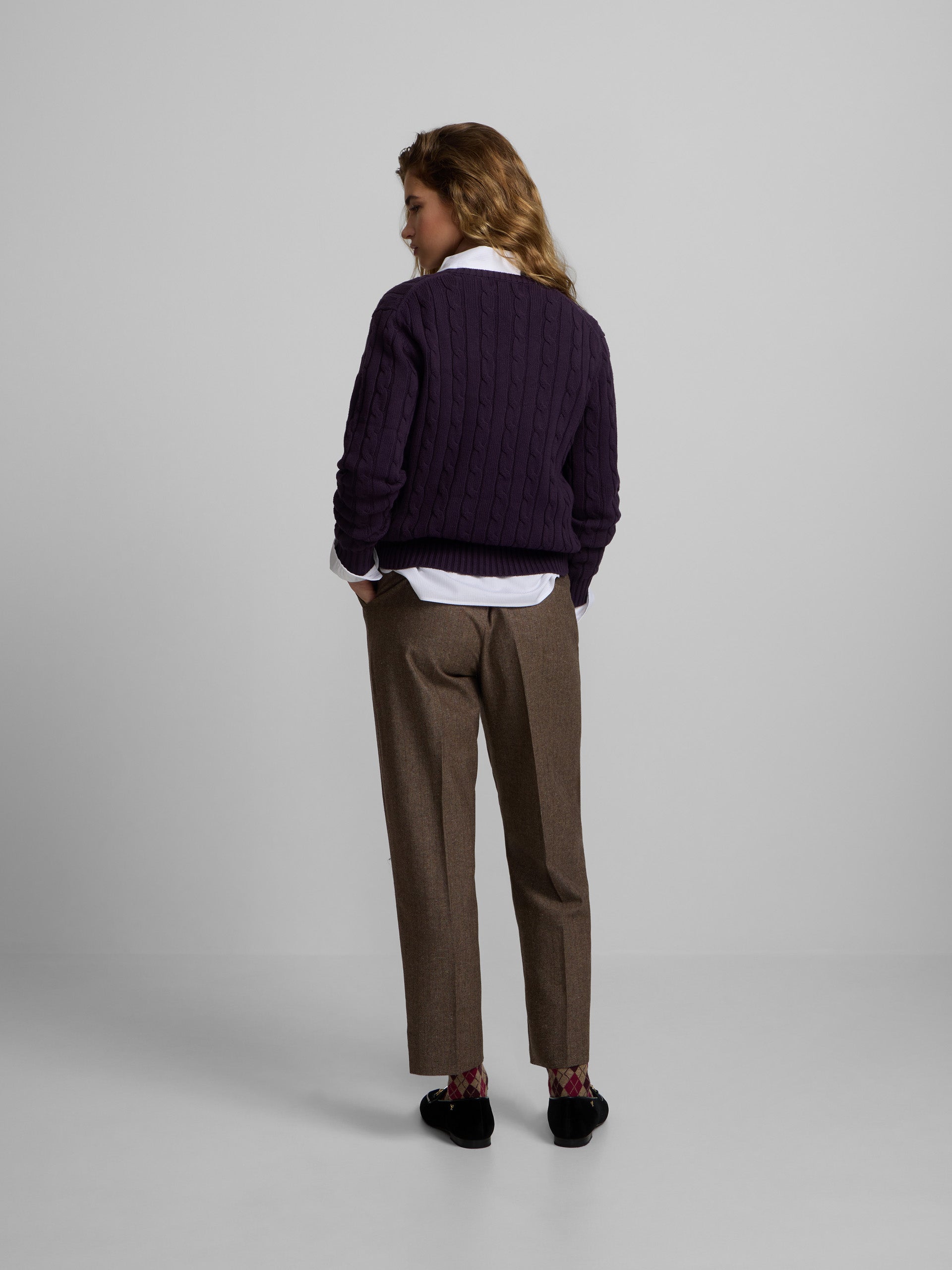 Purple V-neck knit sweater