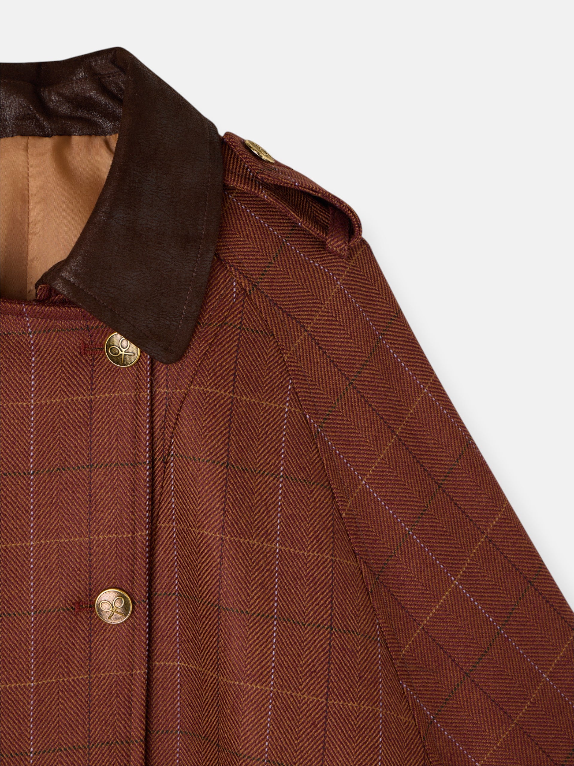 Brown plaid leather detail cape