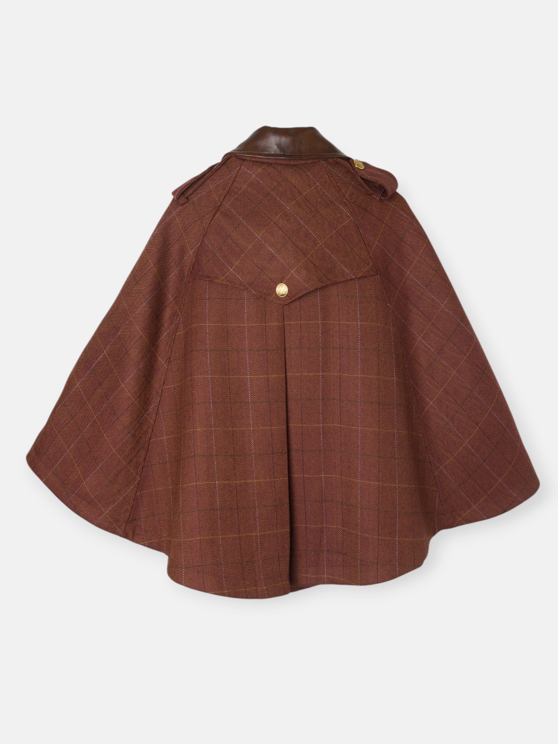 Brown plaid leather detail cape