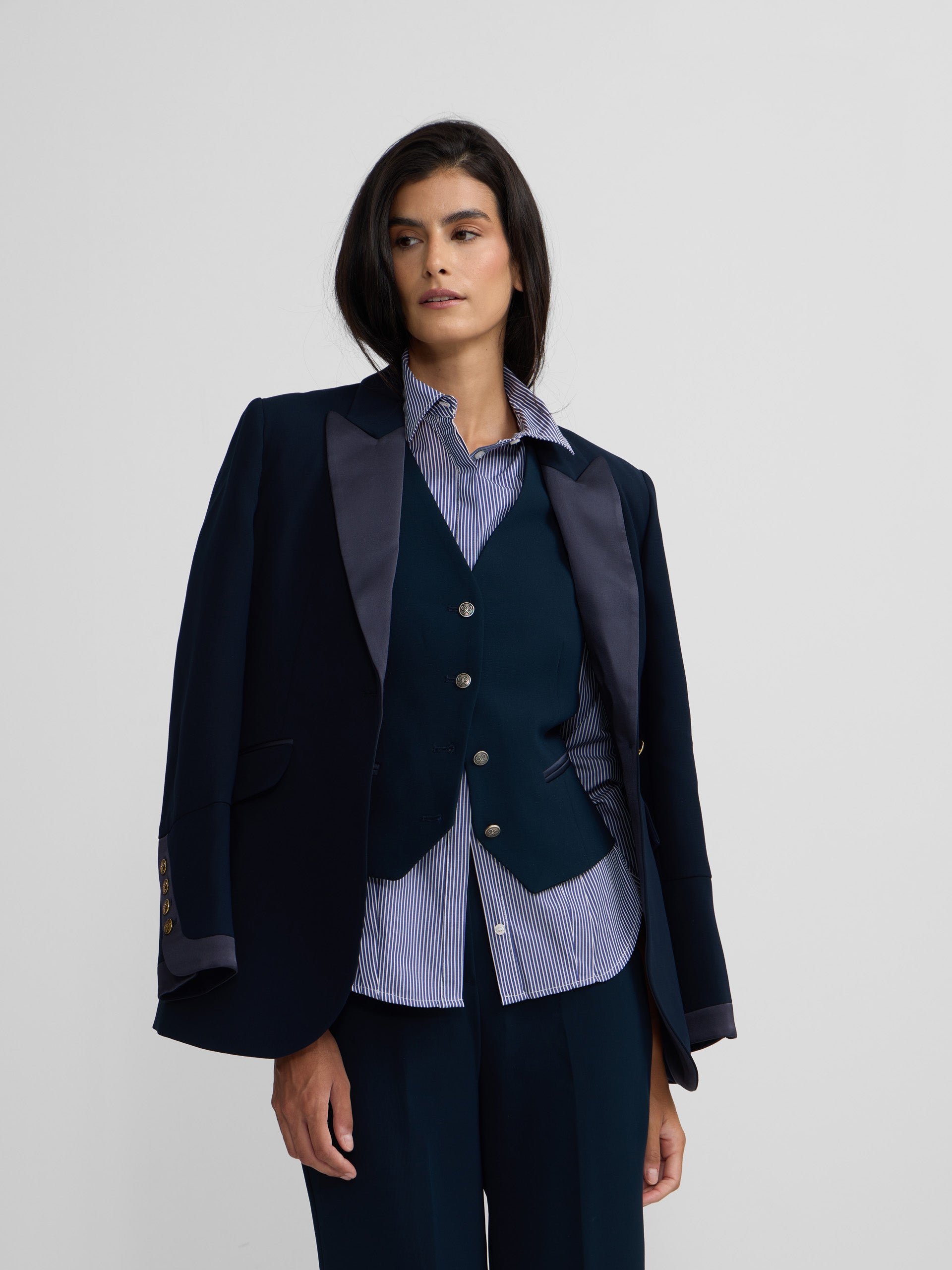 Classic blazer with navy satin details