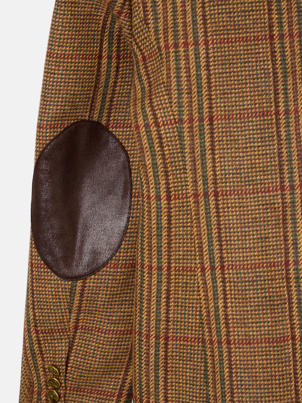 Blazer combinada em pele com padrão de quadrados castanhos