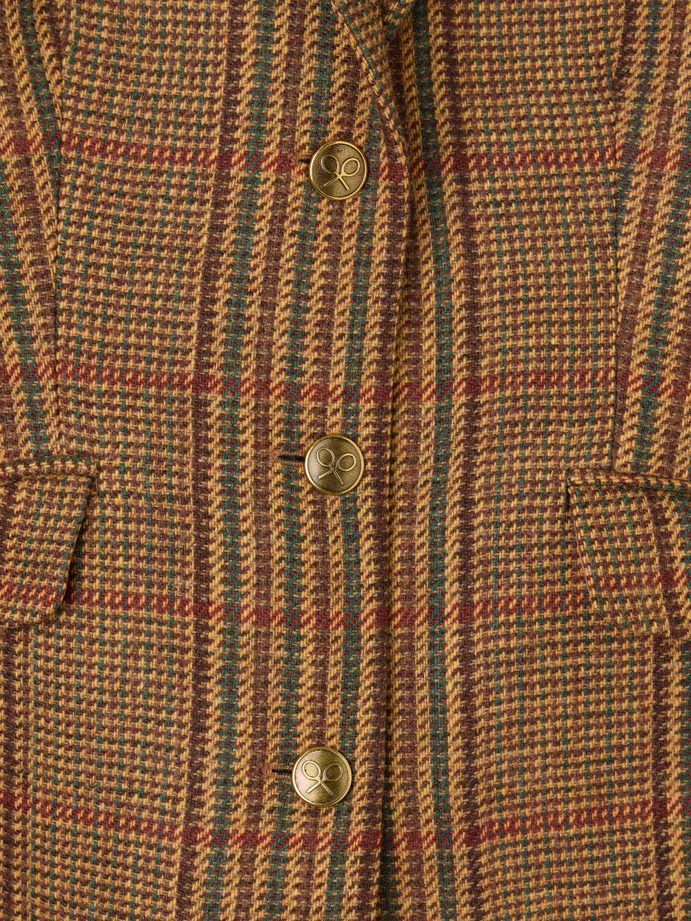 Blazer combinada em pele com padrão de quadrados castanhos