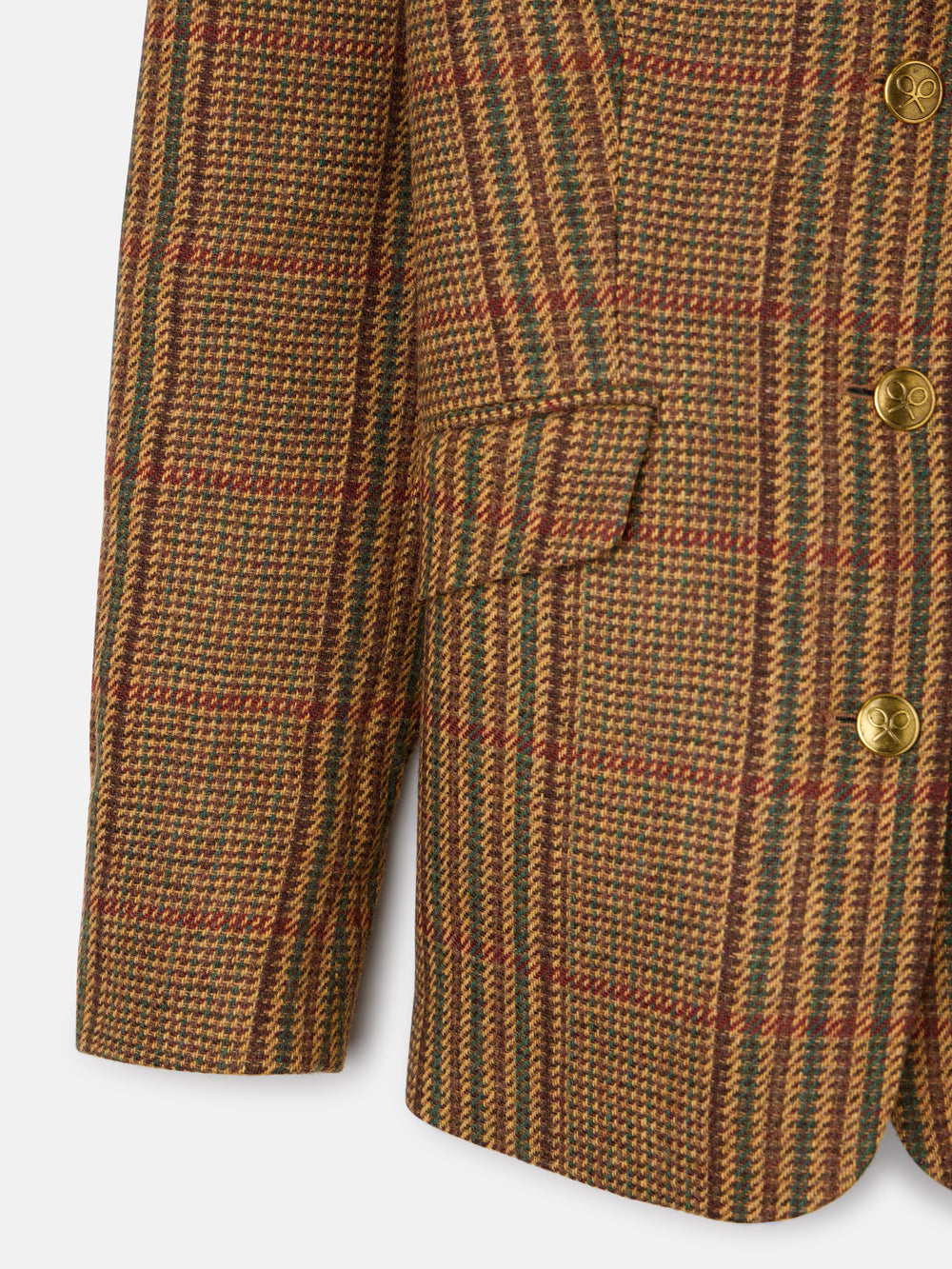 Blazer combinada em pele com padrão de quadrados castanhos