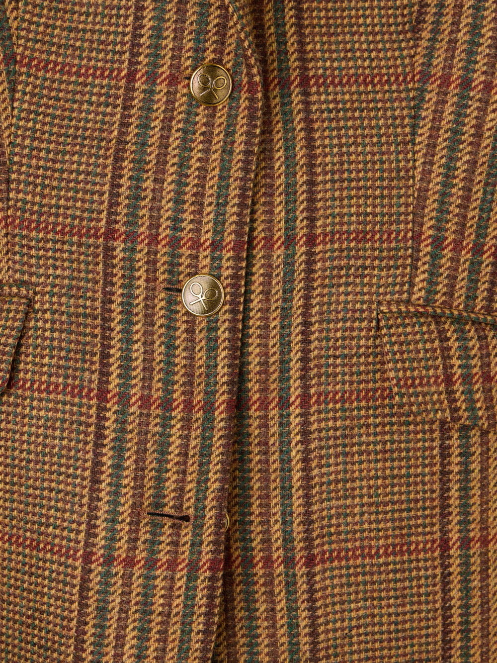 Blazer combinada em pele com padrão de quadrados castanhos