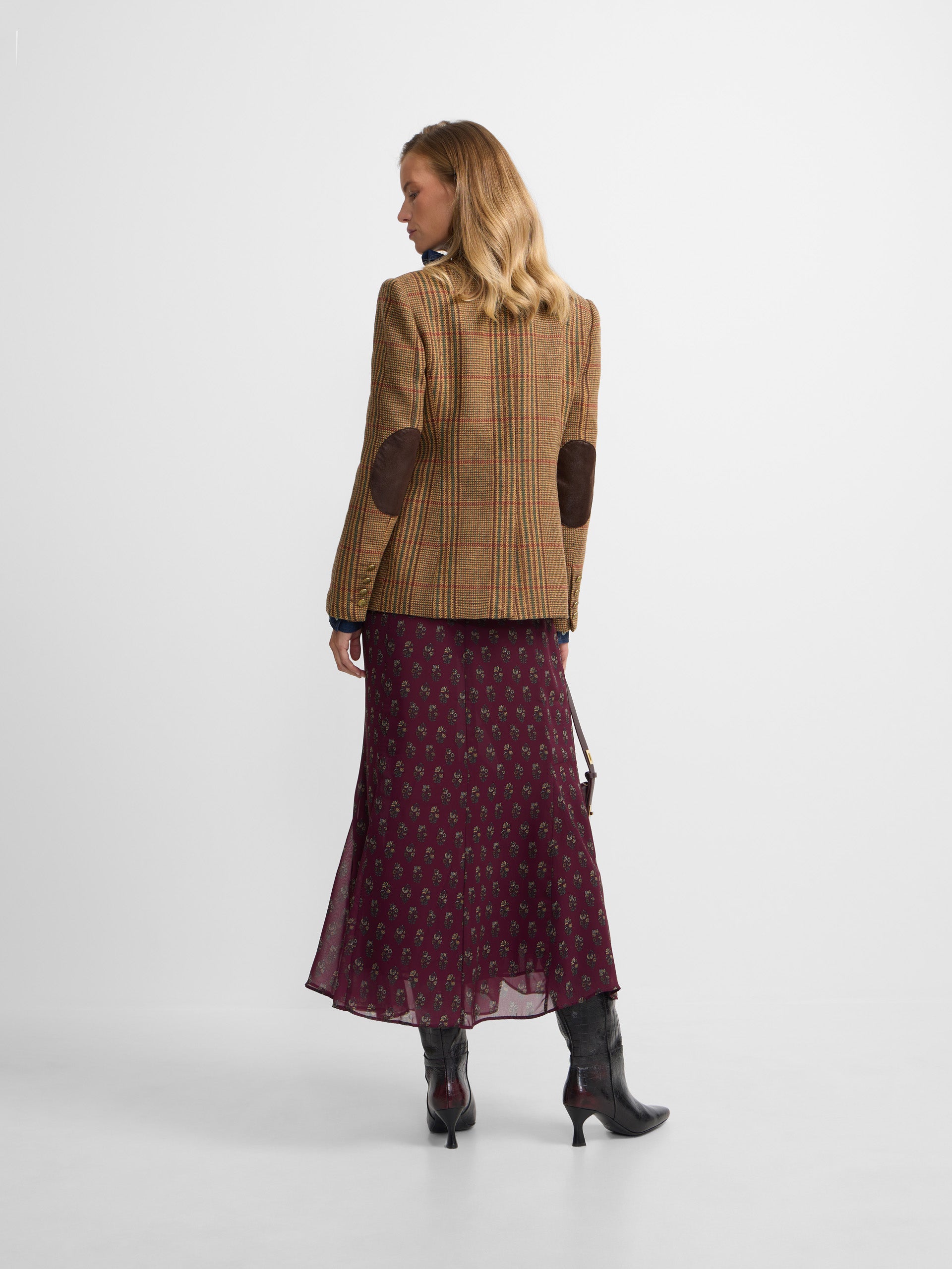 Americana combinada piel cuadros marrones