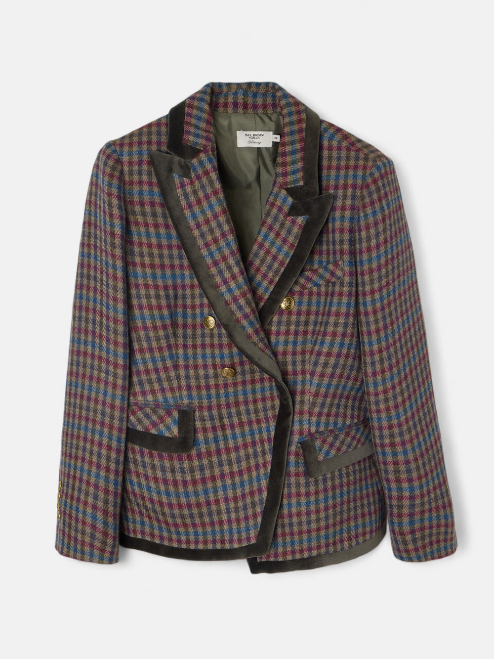 Blazer cruzado clássico com padrão de quadrados verdes