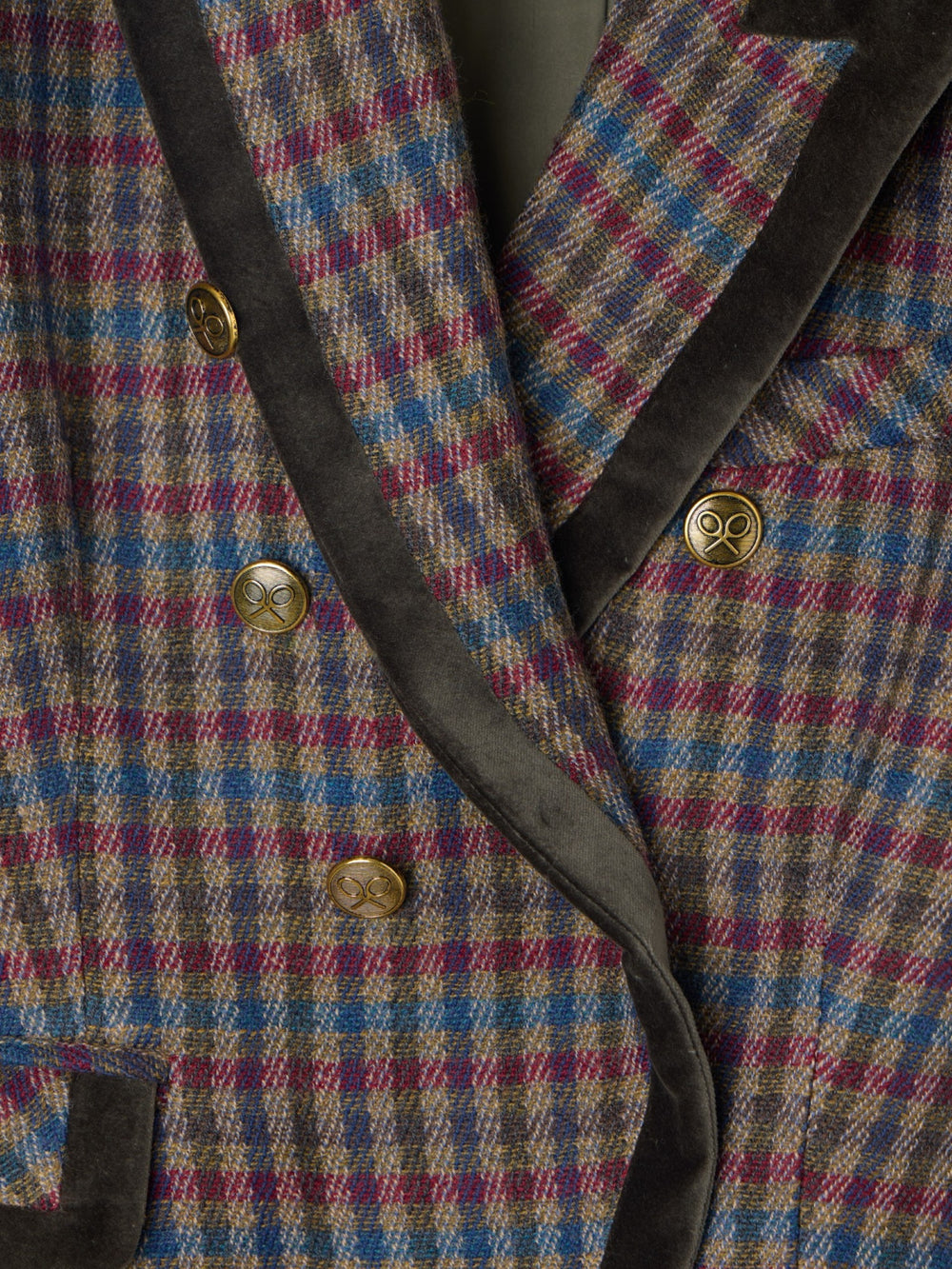 Blazer cruzado clássico com padrão de quadrados verdes