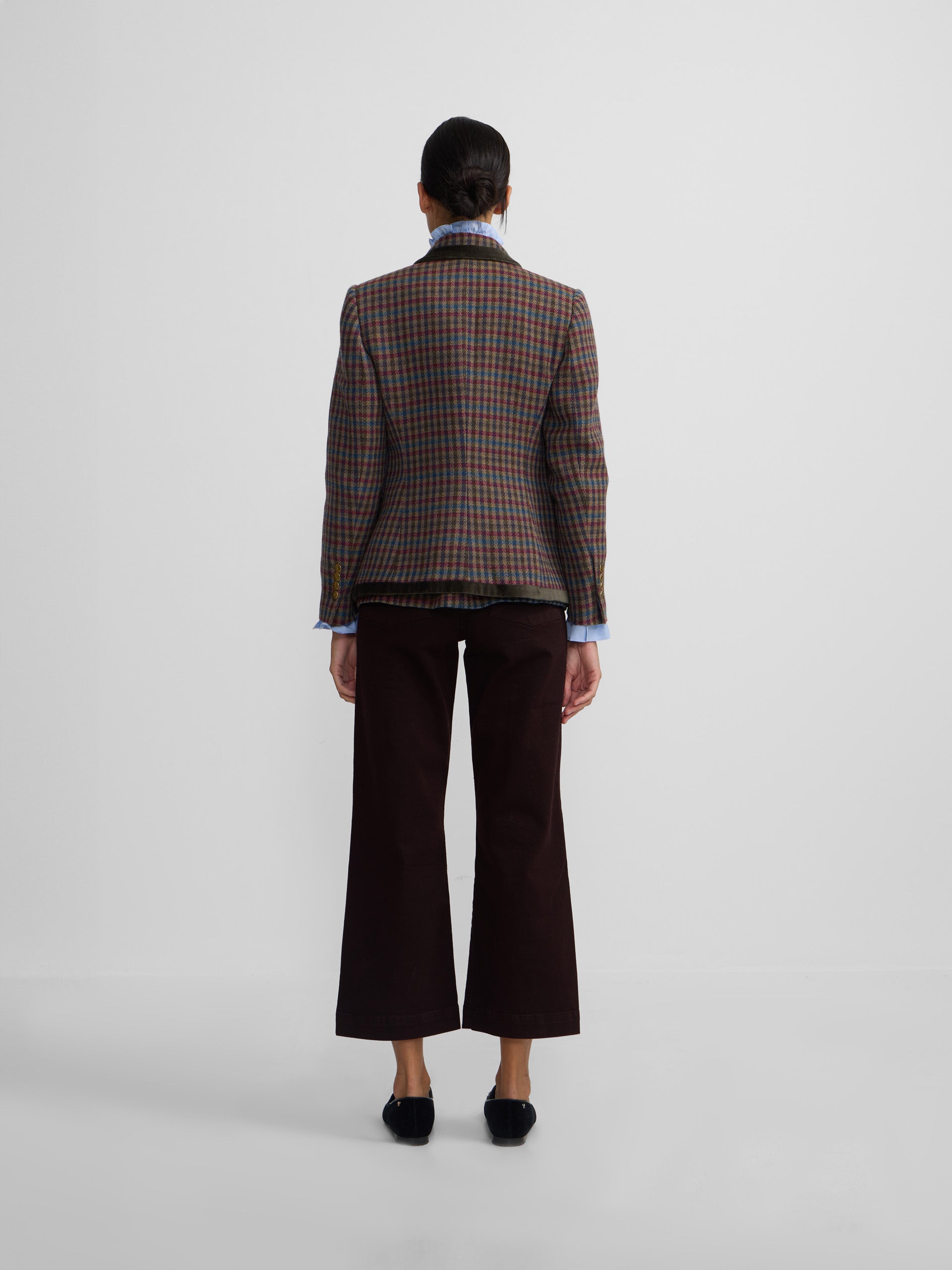 Blazer cruzado clássico com padrão de quadrados verdes