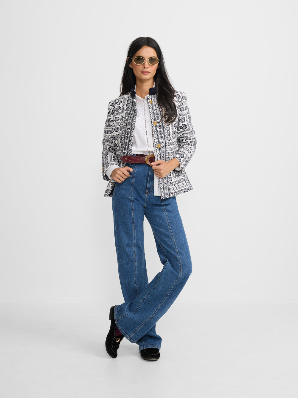 Navy blue motif jacquard blazer