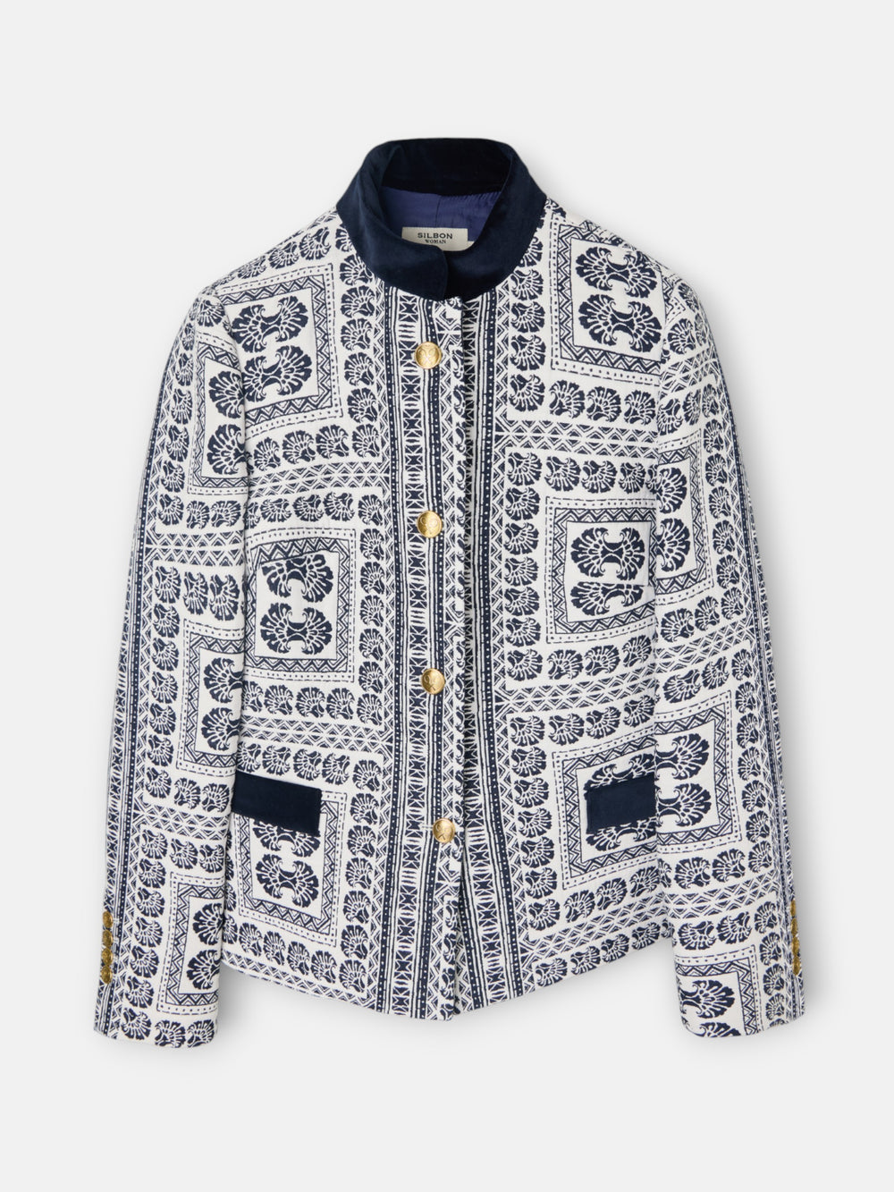 Navy blue motif jacquard blazer