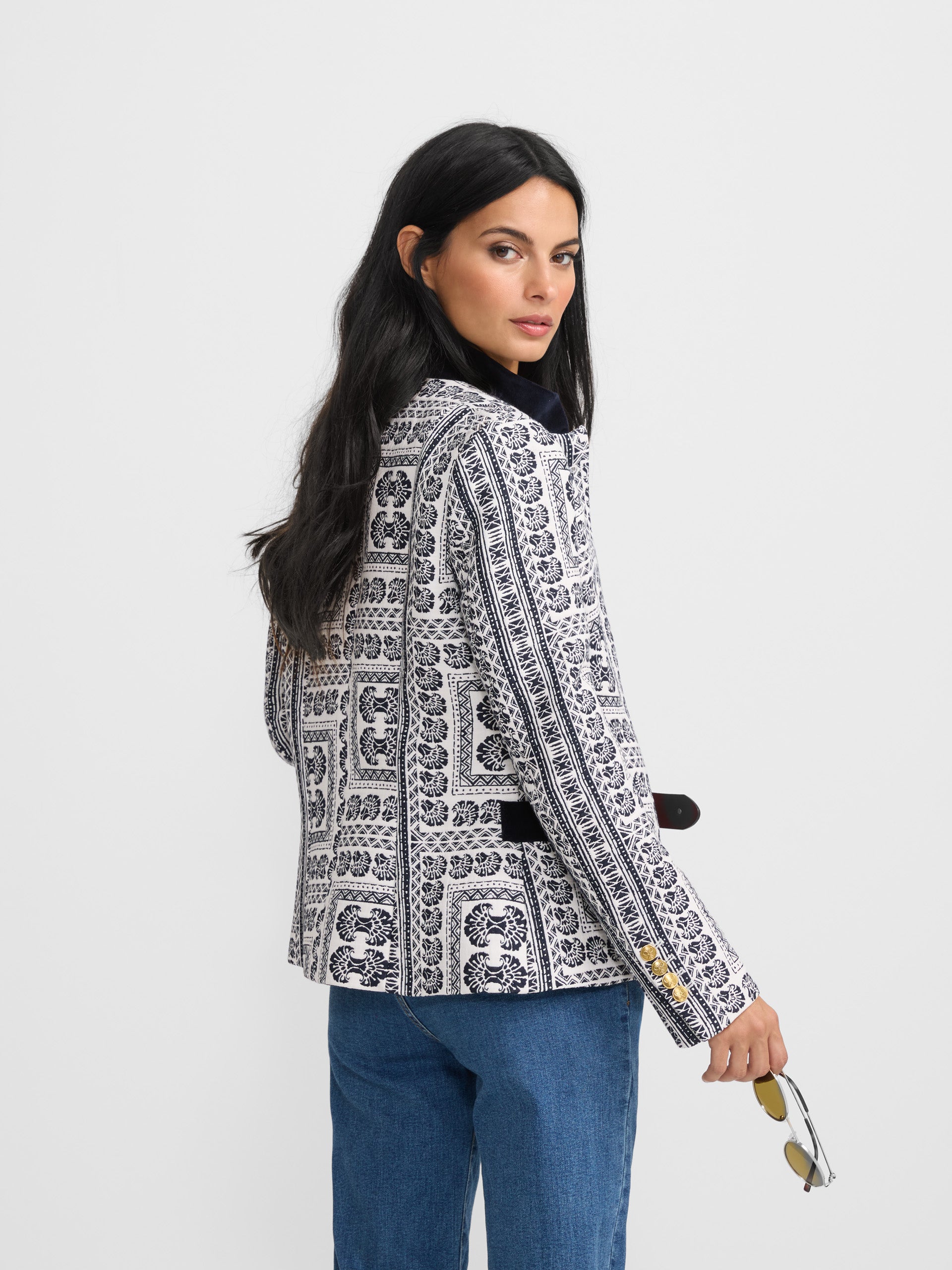 Blazer jacquard com padrões azul-marinho