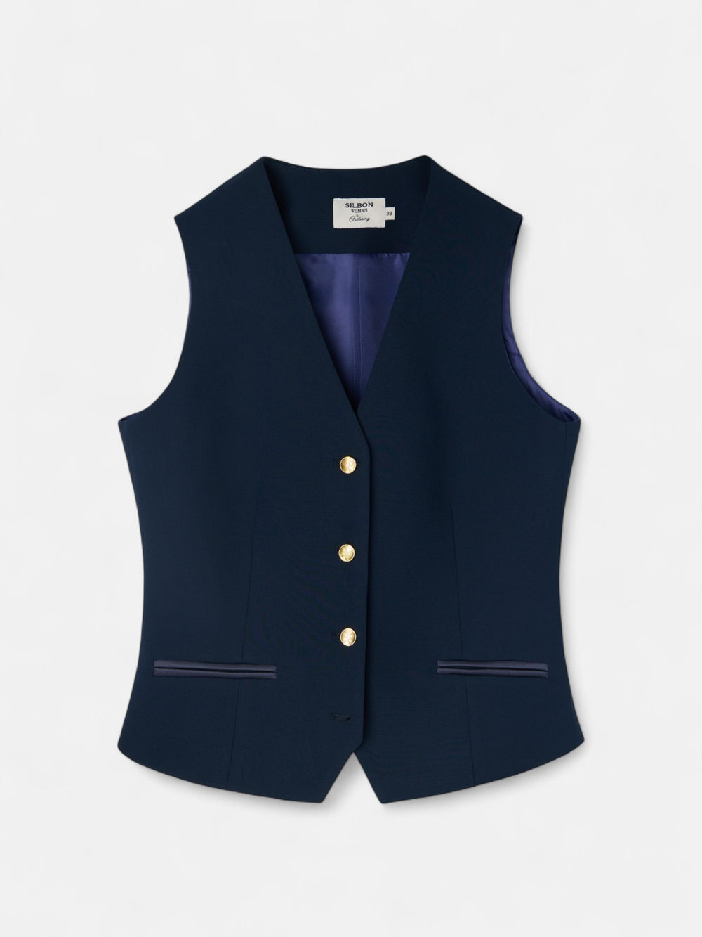 Chaleco clasico detalles saten marino