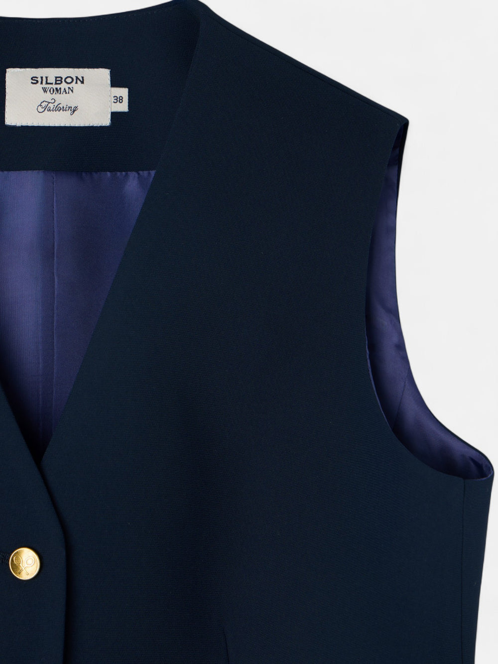 Chaleco clasico detalles saten marino