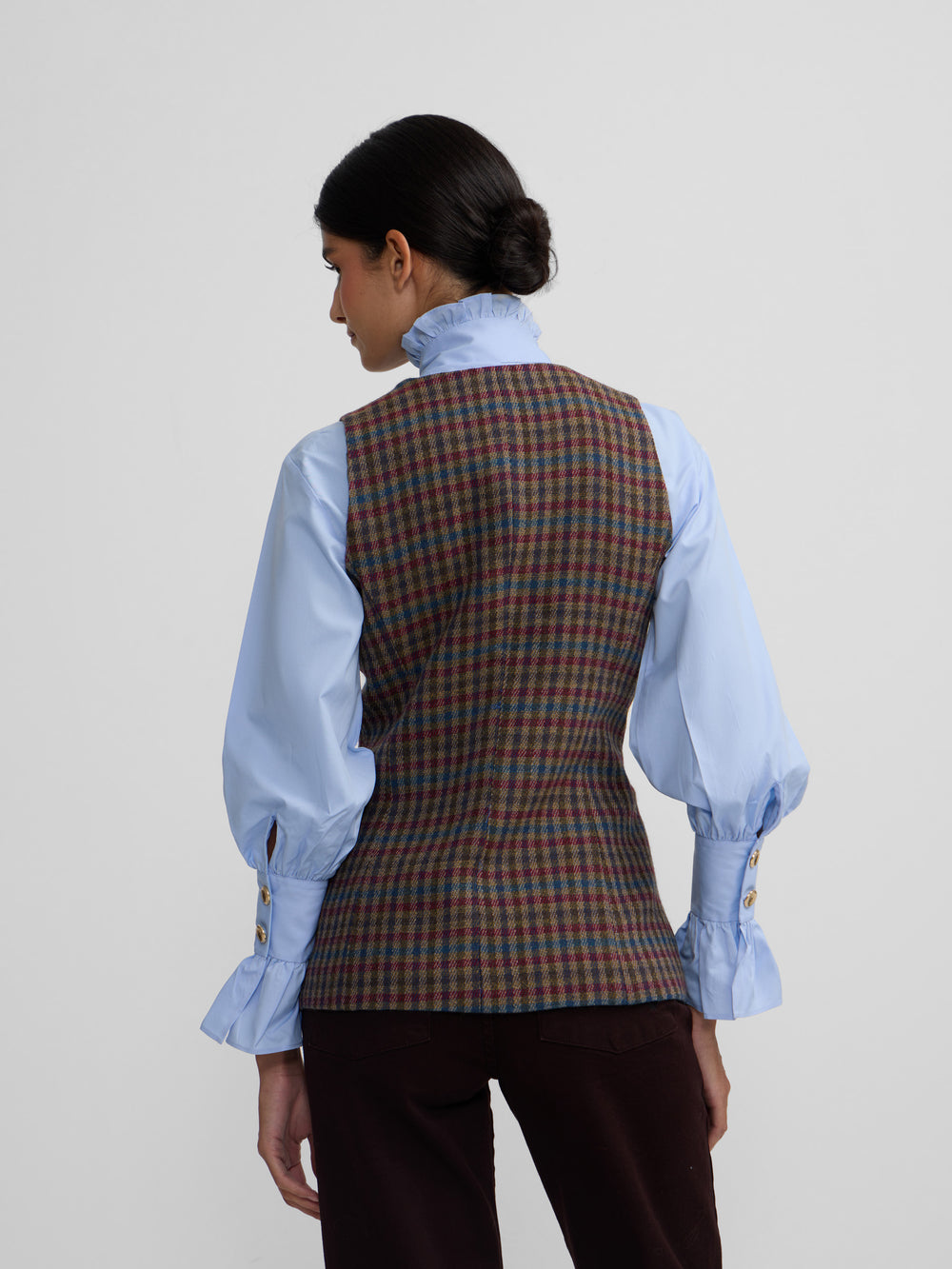 Chaleco cruzado clasico cuadros verdes