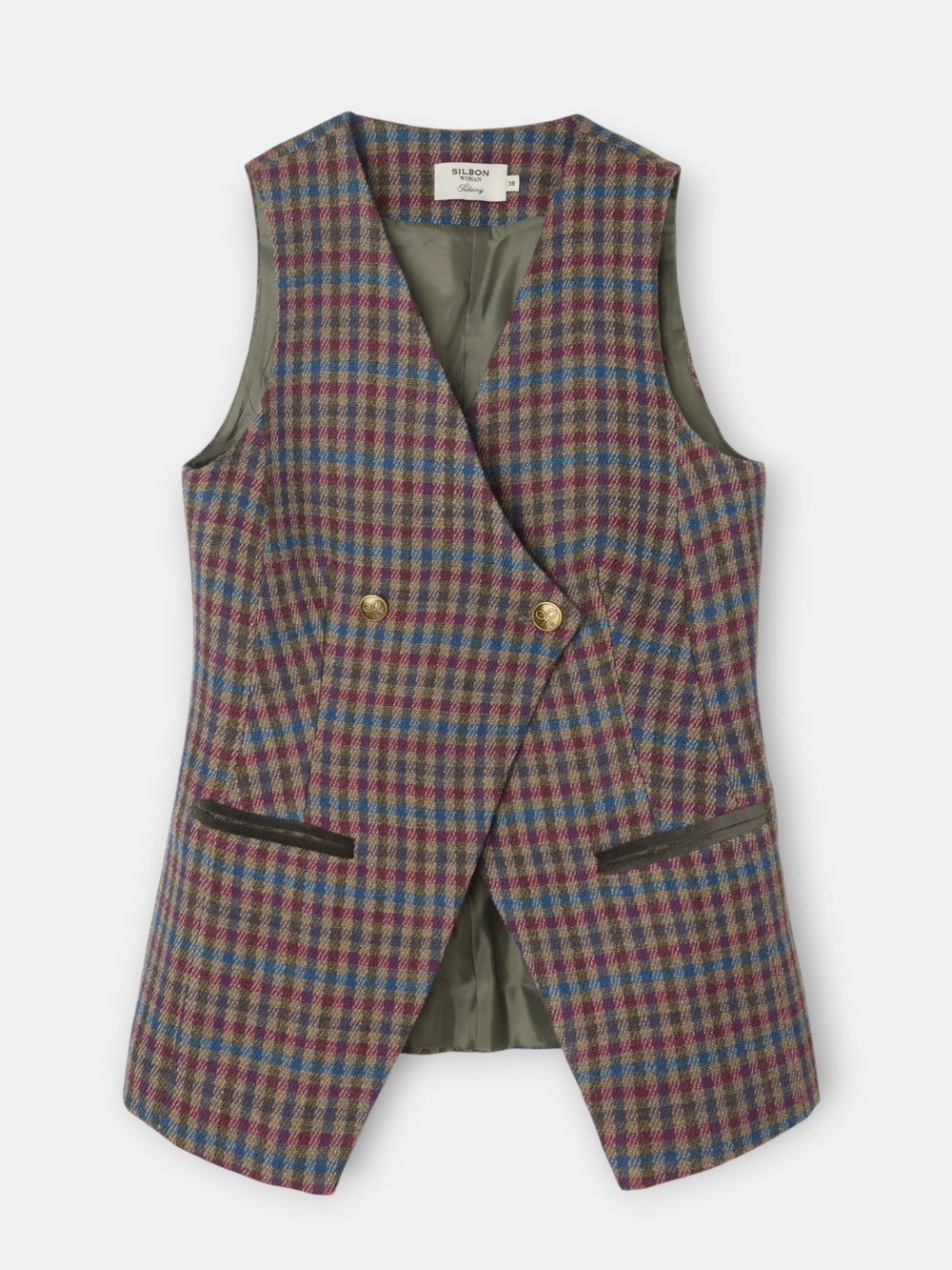 Chaleco cruzado clasico cuadros verdes