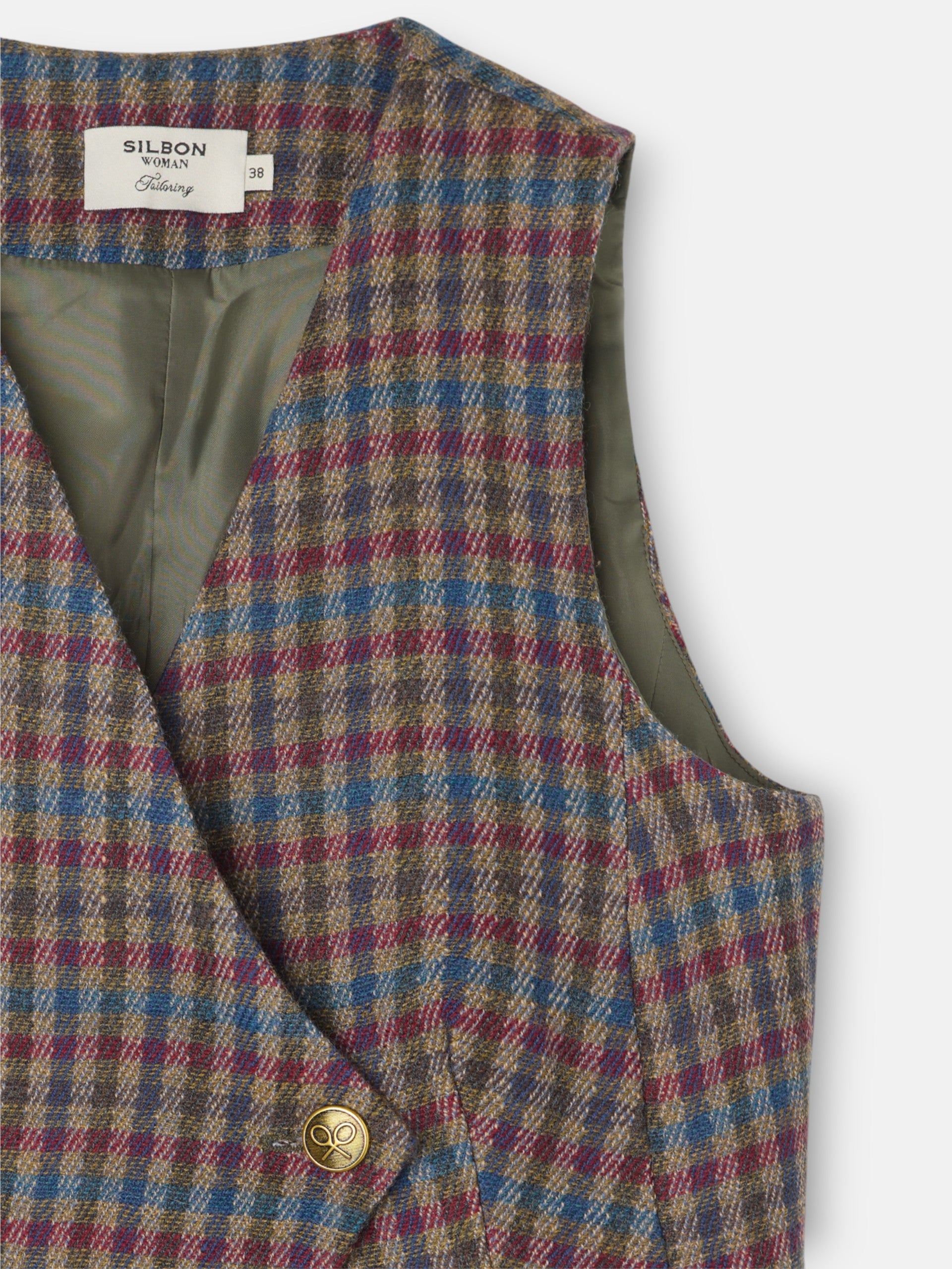 Colete cruzado clássico com padrão de quadrados verdes