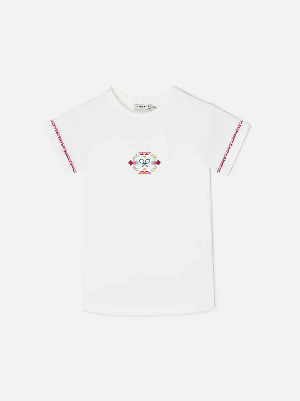 Camiseta girl raqueta etnica multicolor blanca