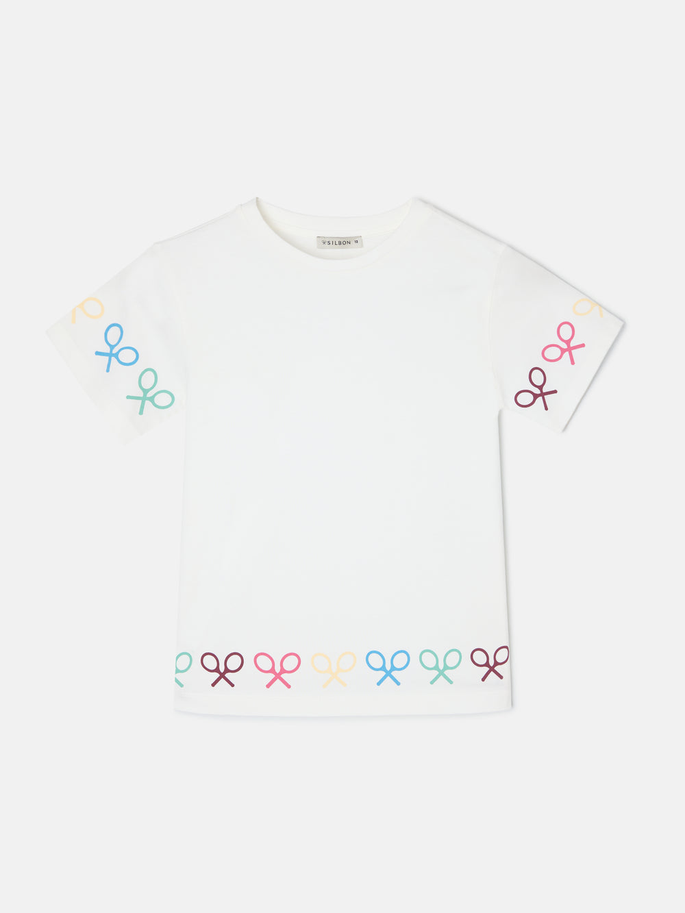 T-shirt menina raquetes multicolor branca