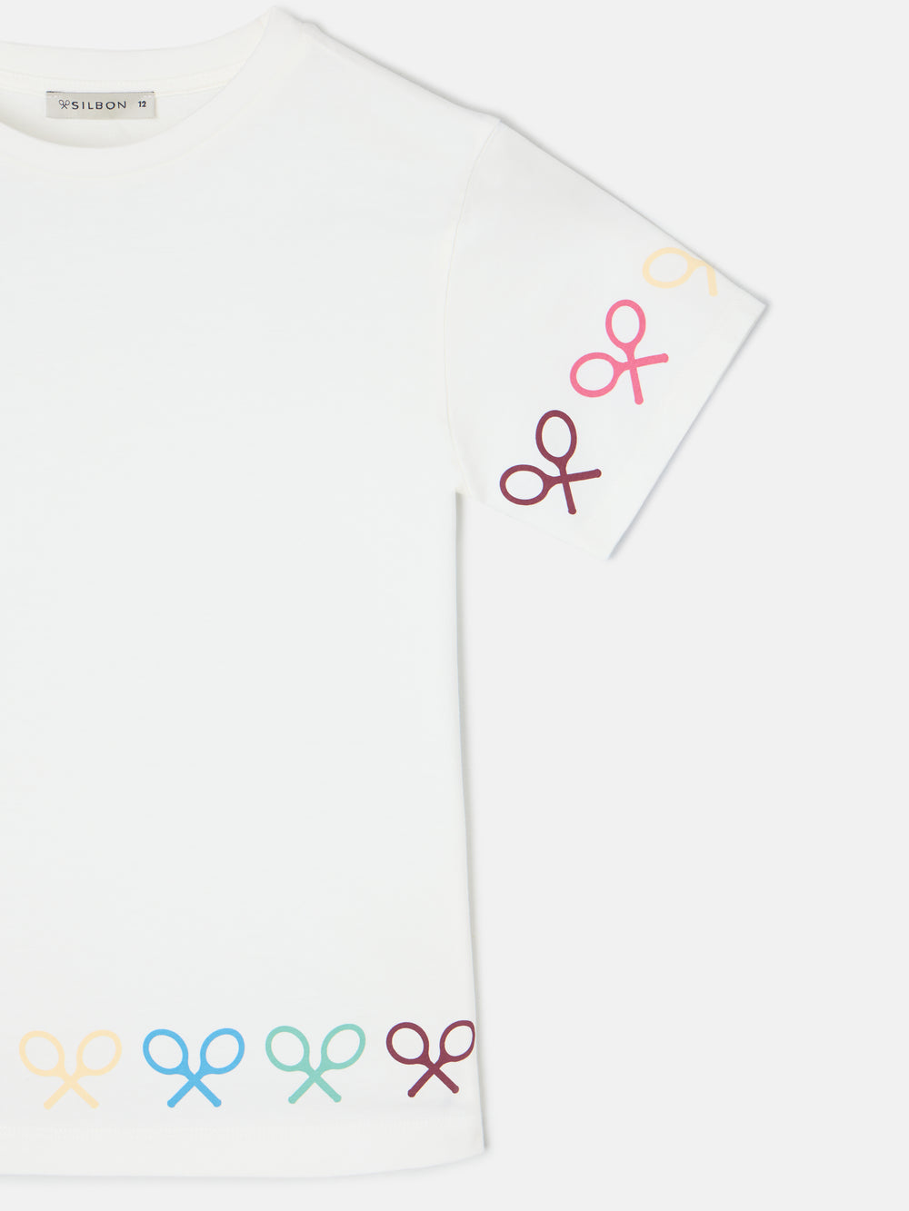 T-shirt menina raquetes multicolor branca