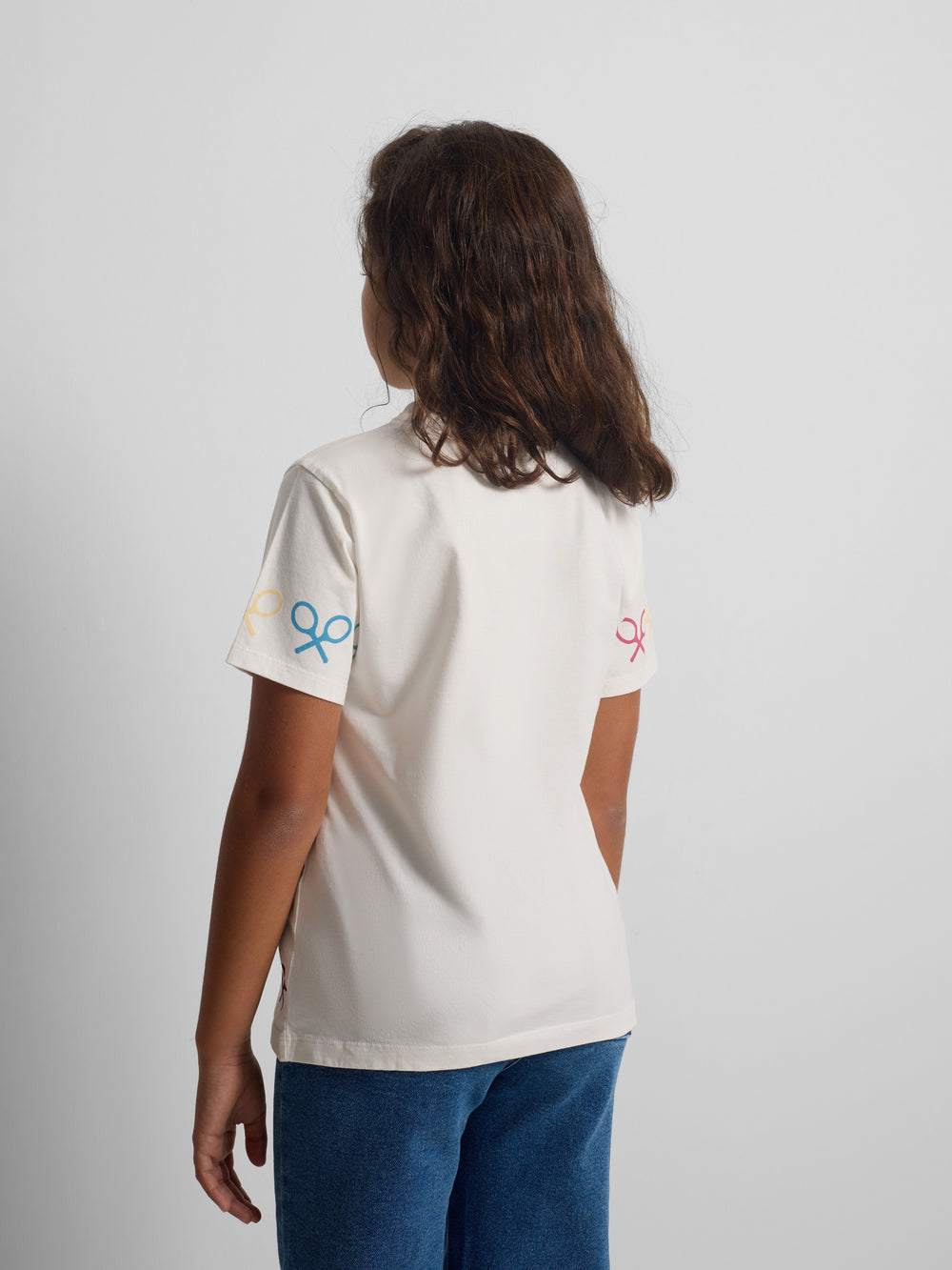 T-shirt menina raquetes multicolor branca