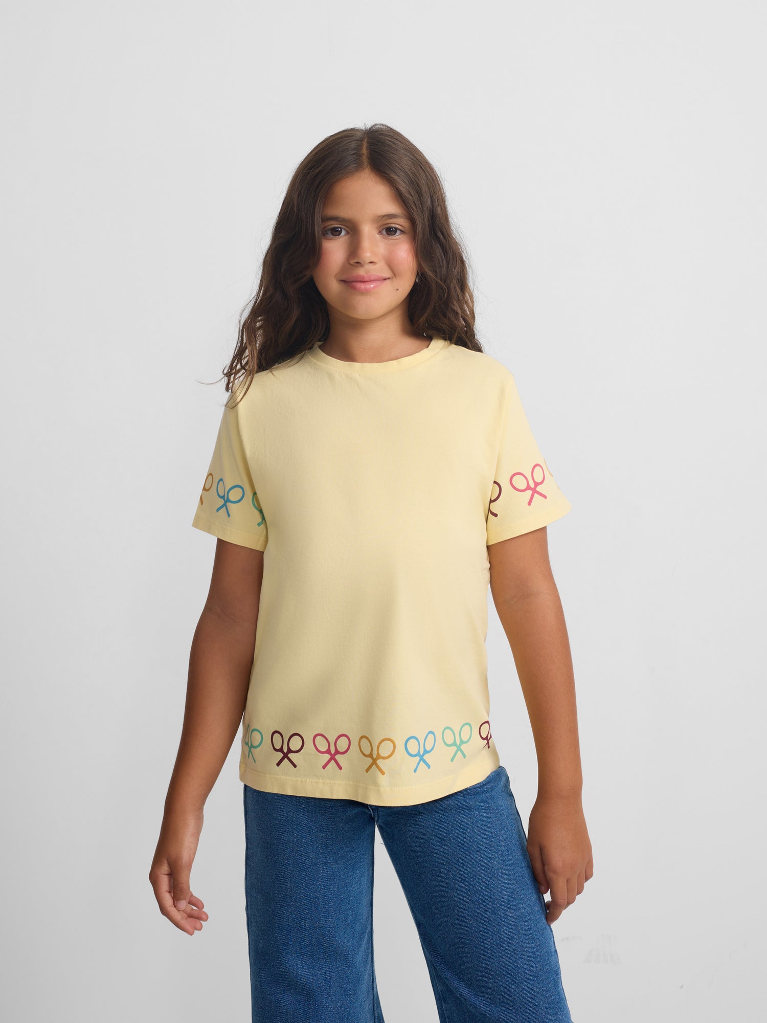 Multicolor yellow racket girl t-shirt