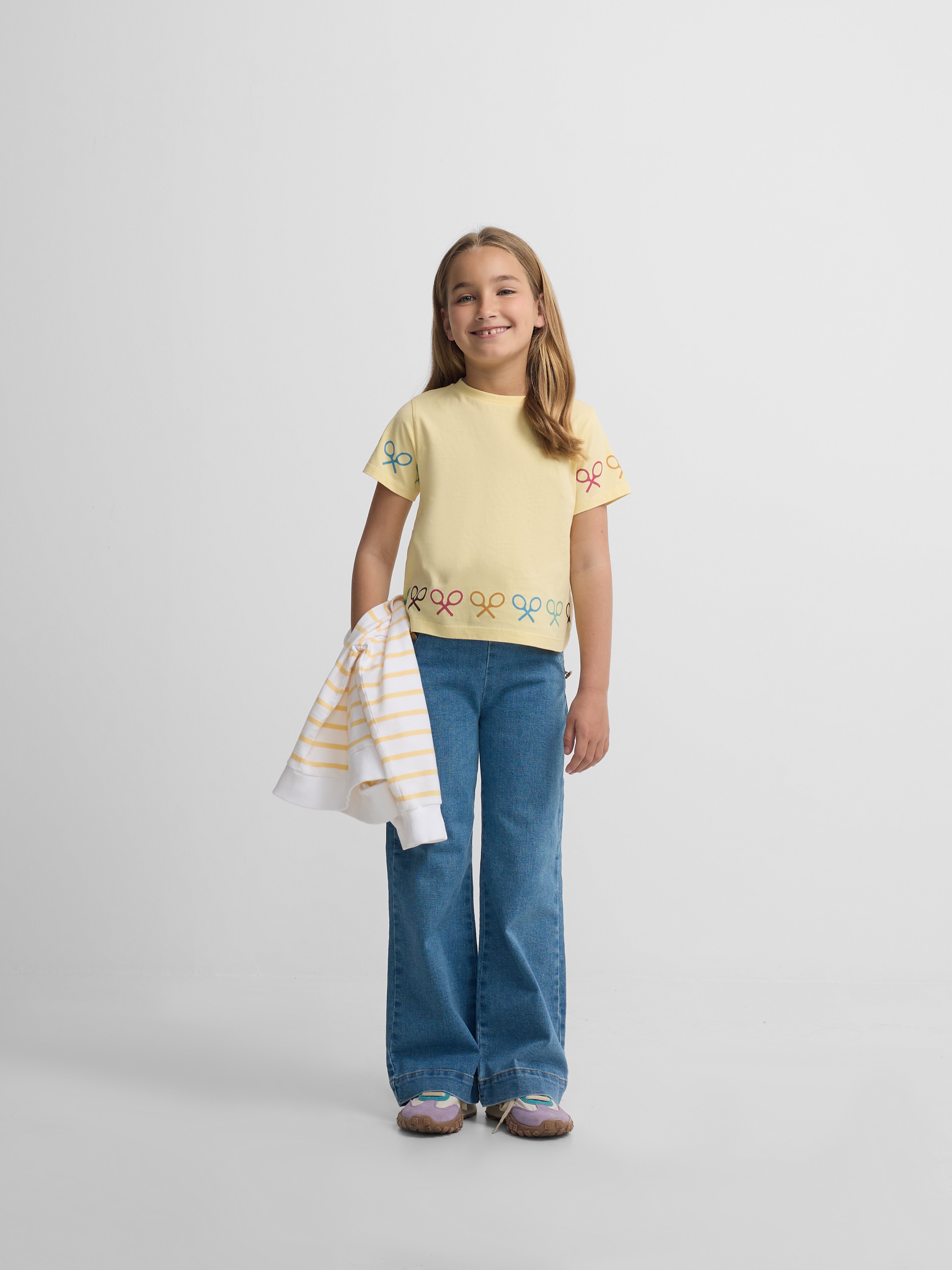 Camiseta girl raquetas multicolor amarilla
