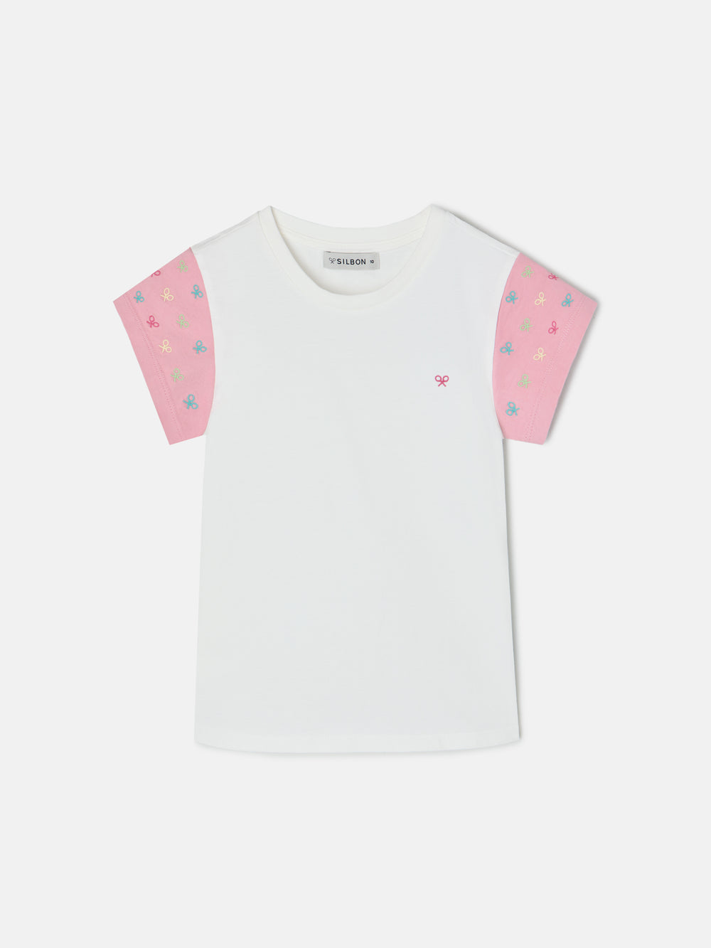 T-shirt de menina branca com mangas estampadas