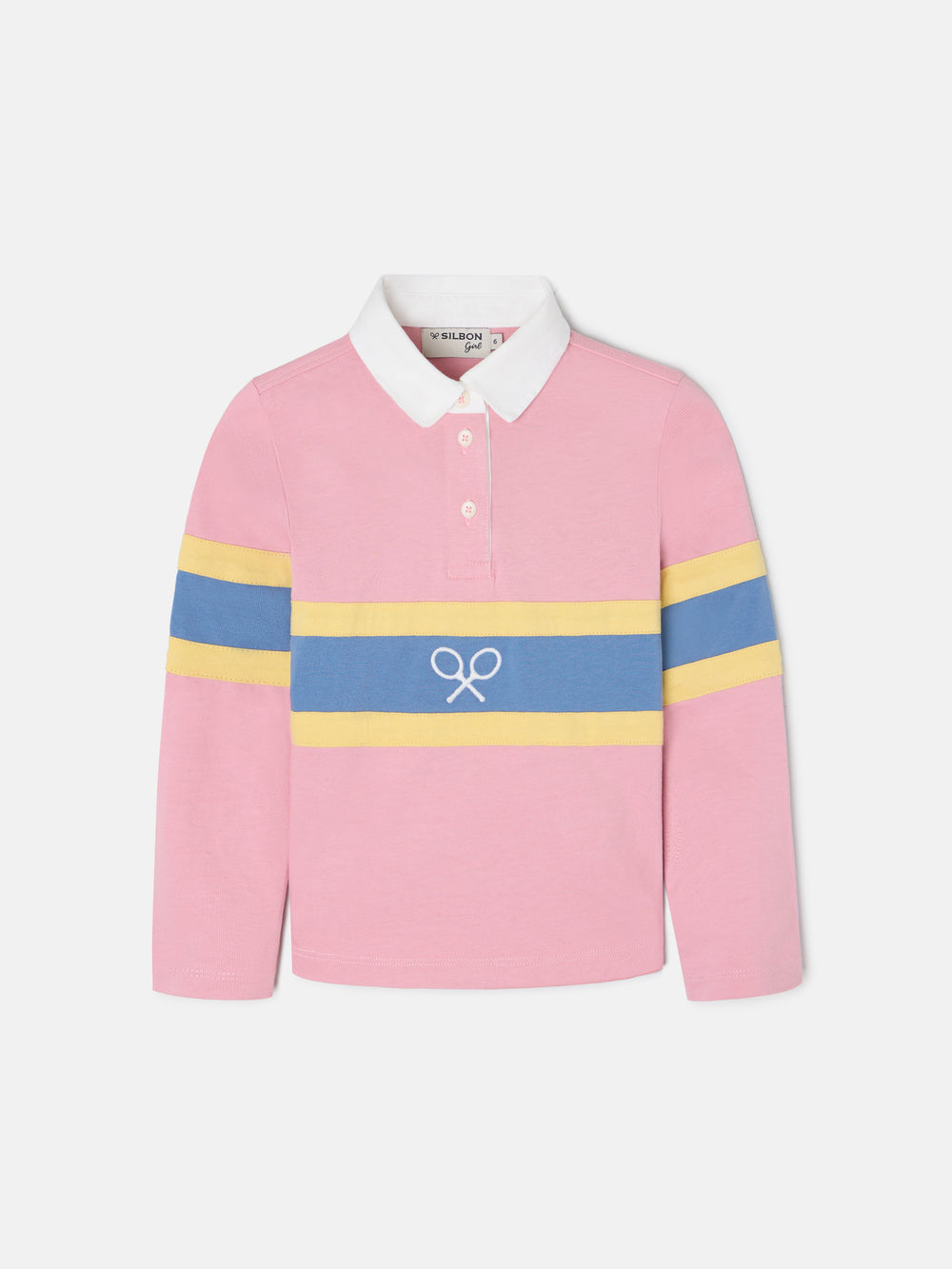 Polo de menina de manga comprida raquete rosa