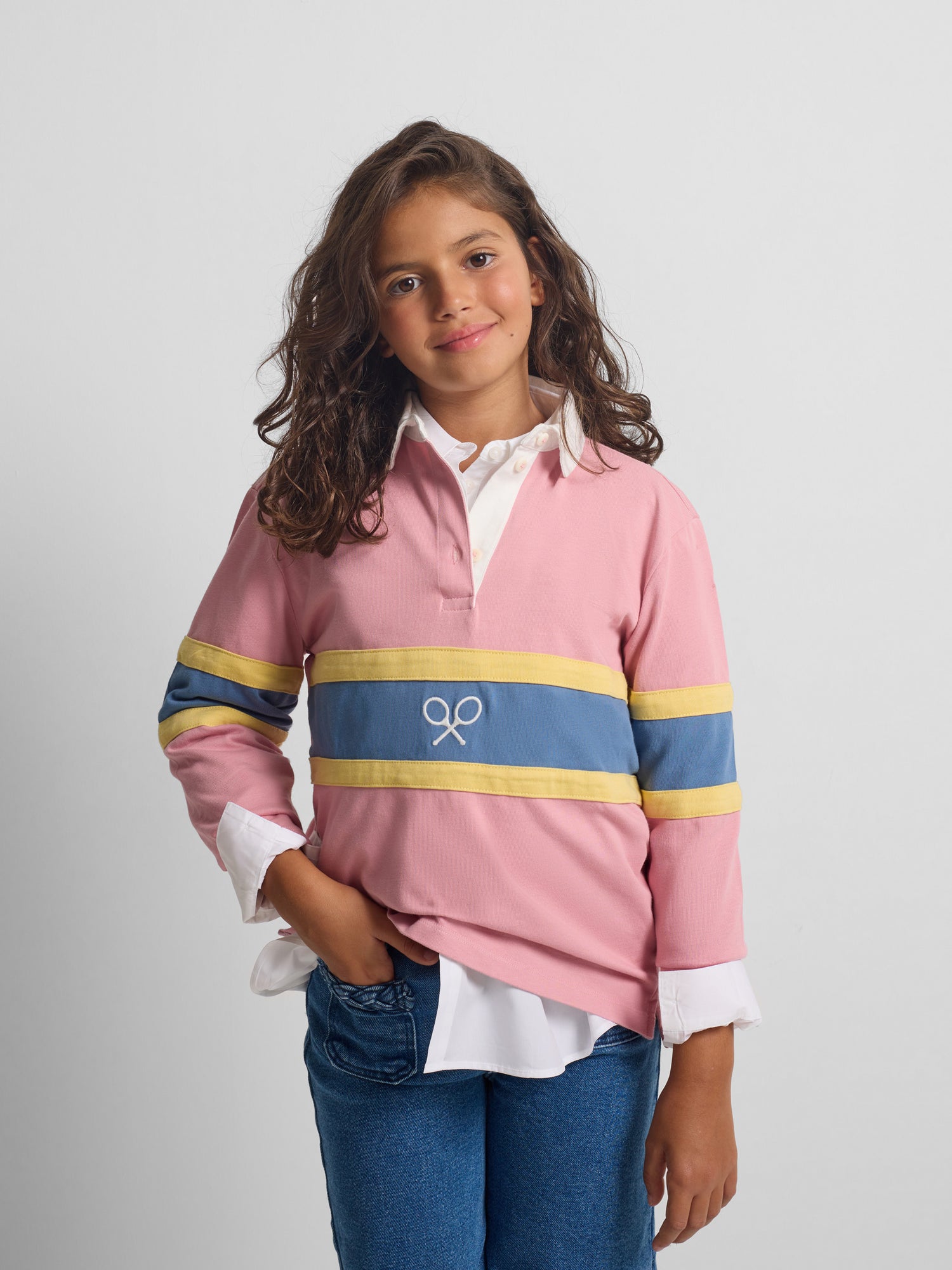 Polo girl manga larga raqueta rosa