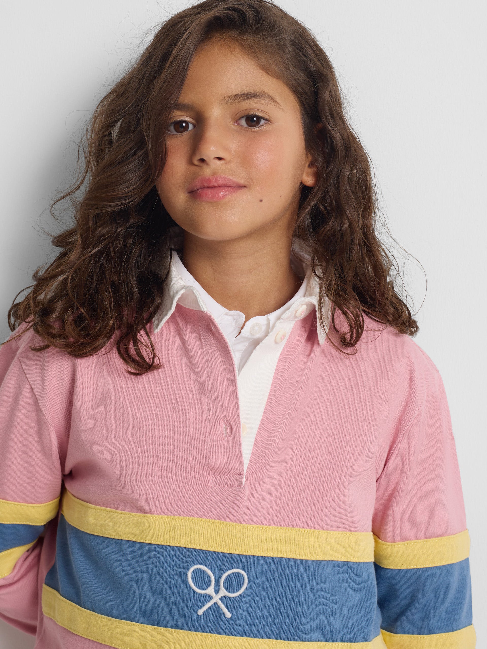 Polo de menina de manga comprida raquete rosa