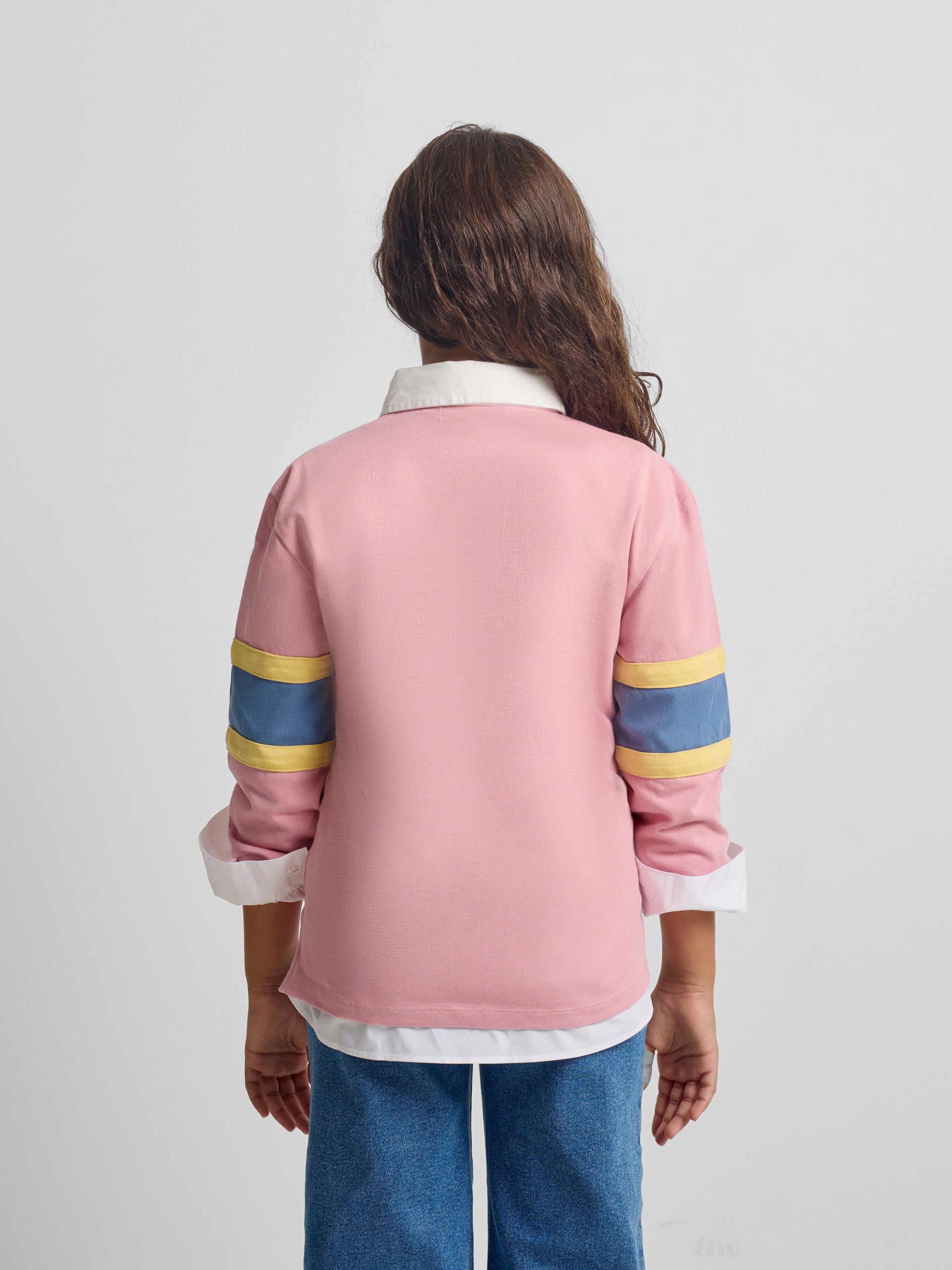Polo de menina de manga comprida raquete rosa