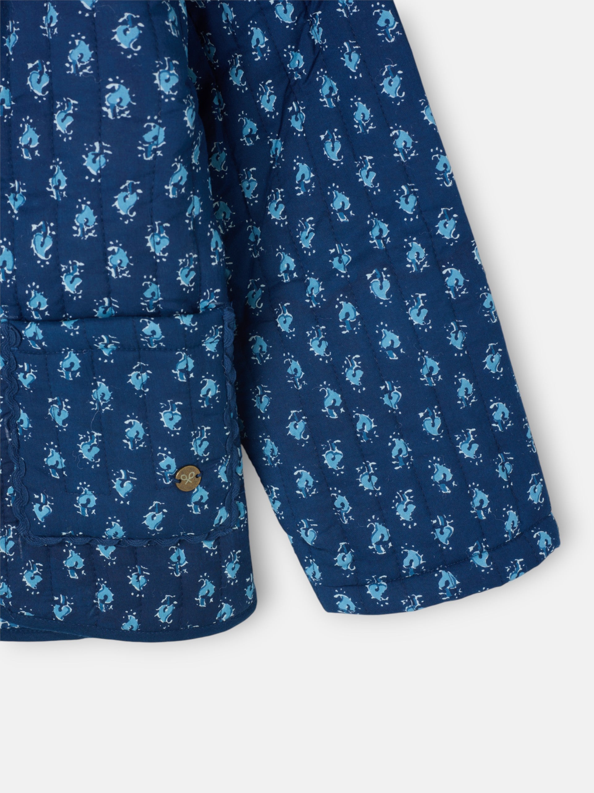 Casaco acolchoado para menina com laços estampados em azul