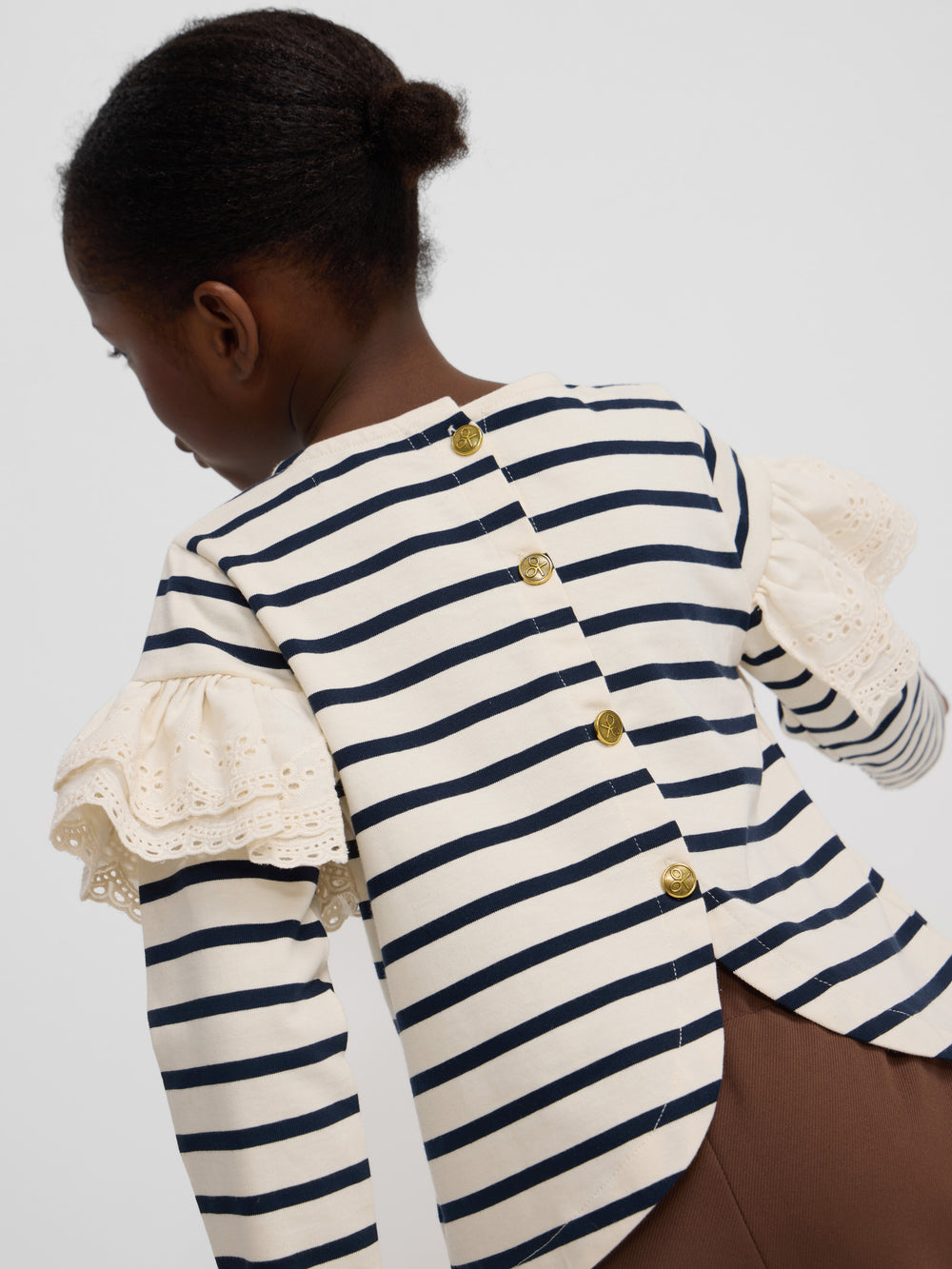 Camiseta girl manga larga volante rayas marino