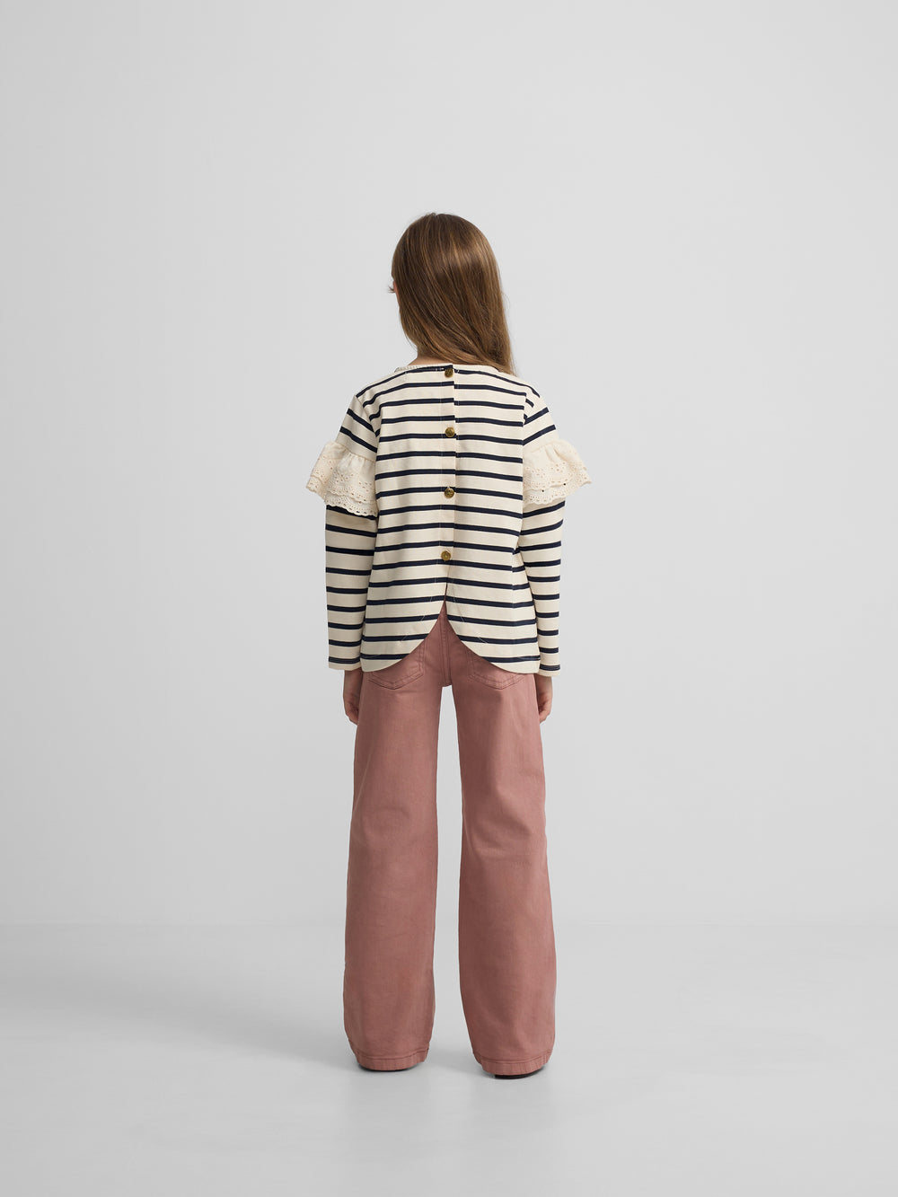 Camiseta girl manga larga volante rayas marino