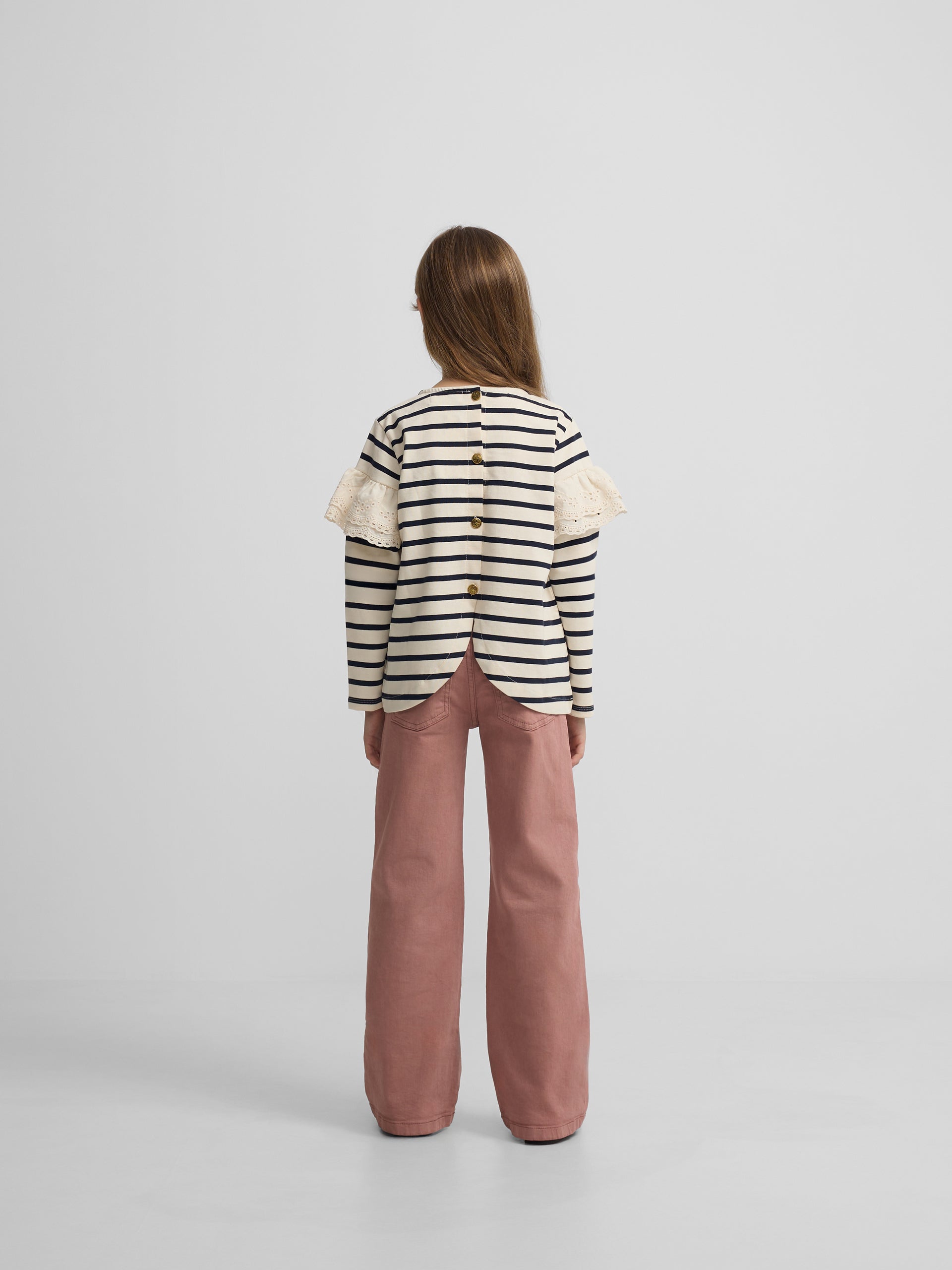 Camiseta girl manga larga volante rayas marino