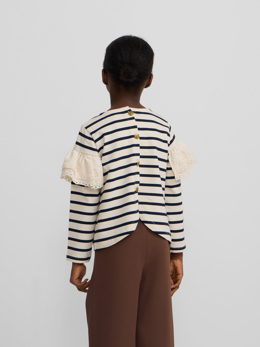 Camiseta girl manga larga volante rayas marino