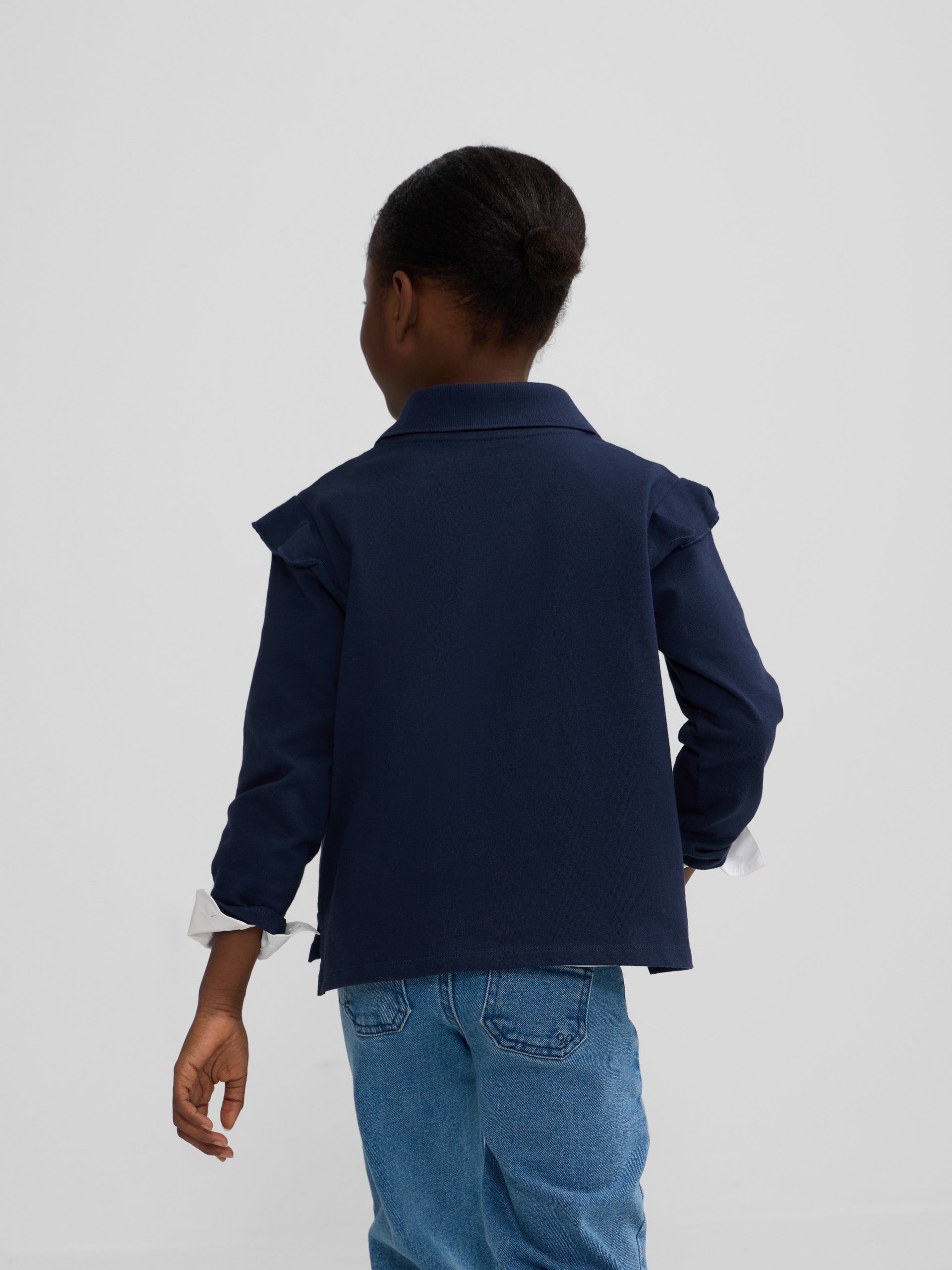 Navy blue long-sleeved polo girl