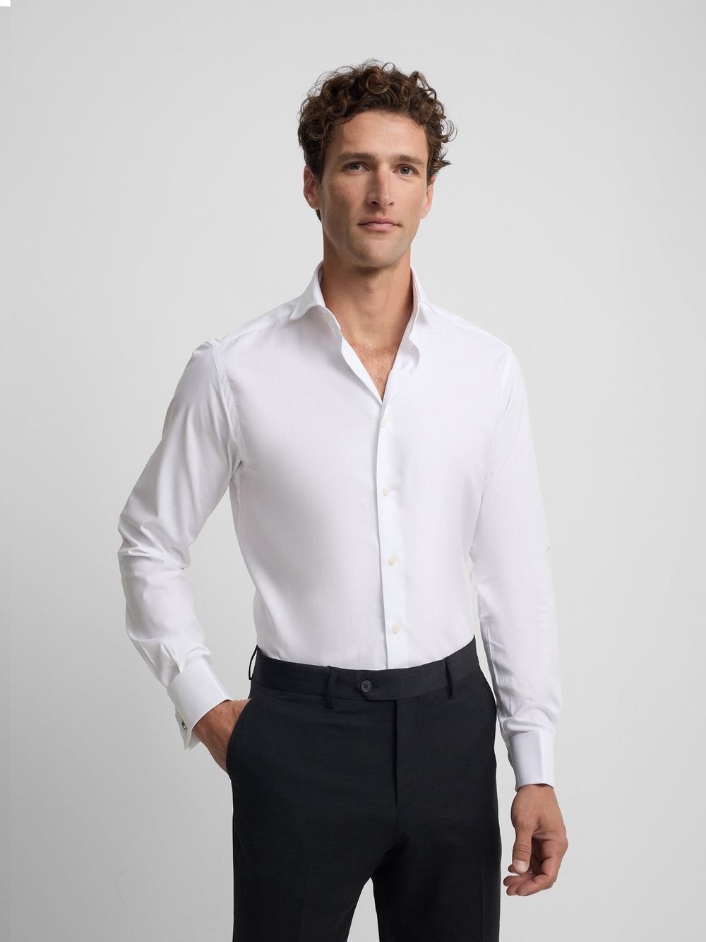 Camisa vestir espiga puño doble blanca