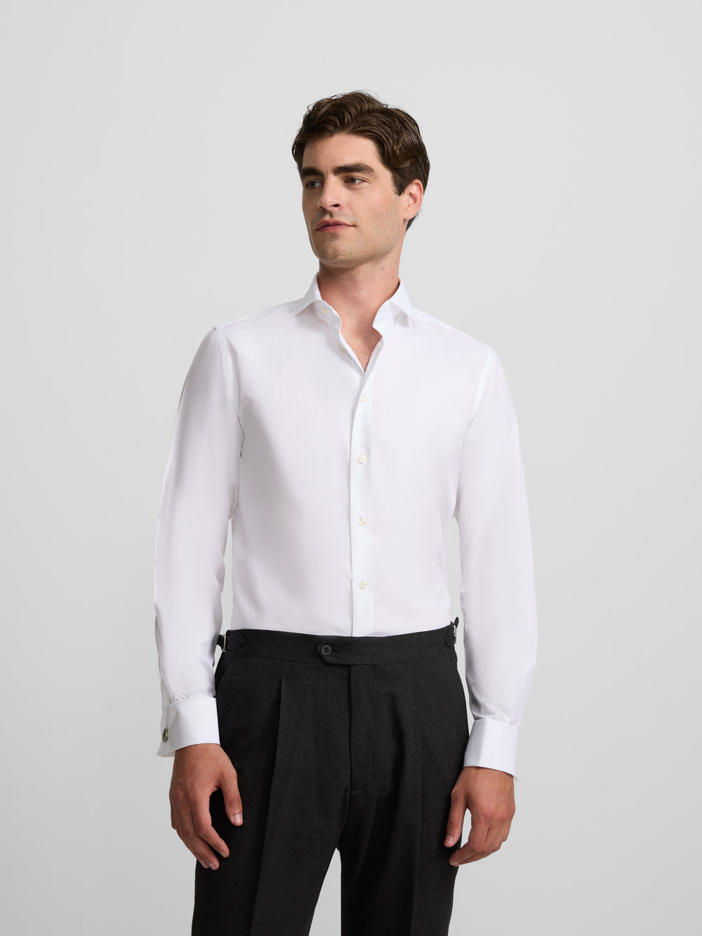 Camisa de vestir espinhada com punho duplo branca